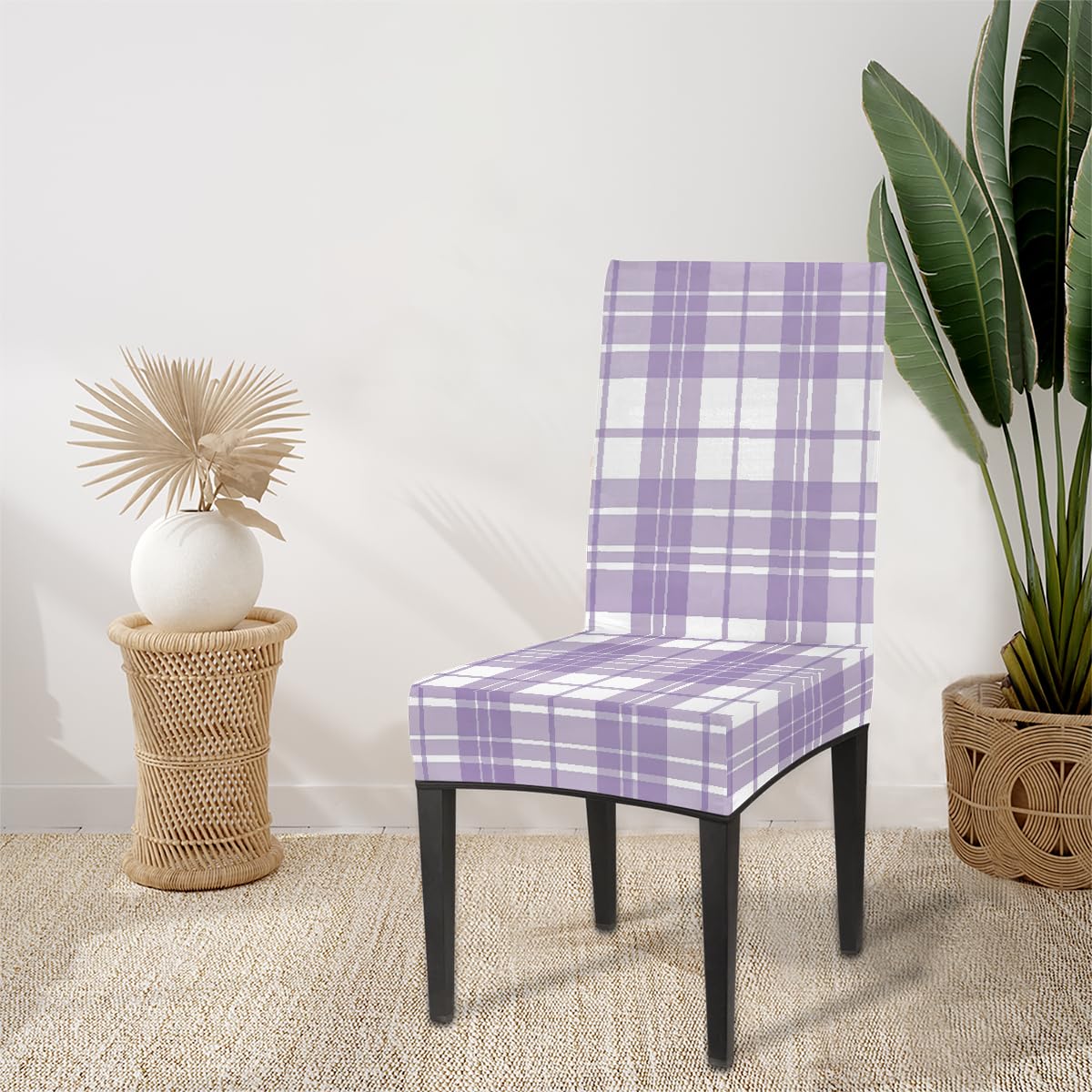 Mexpekil Set di 6 coprisedia elasticizzati per sala da pranzo, lavabili, per cucina, matrimoni, feste, colore: viola e bianco