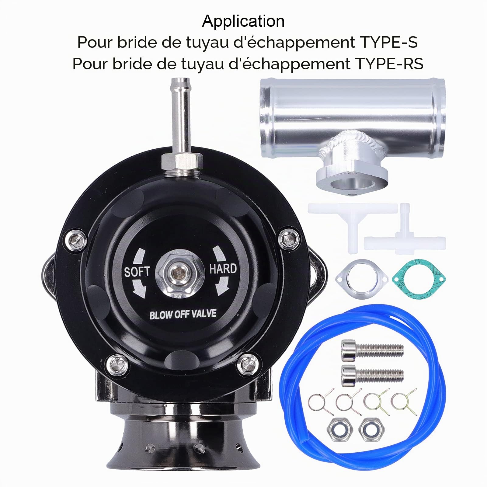 Soupape de Soufflage Turbo en Billette d'Aluminium,Soupape de soufflage Tuyau à 2,5 po Type‑RS Universel SDD‑BOVGRSBL FPG250(noir)