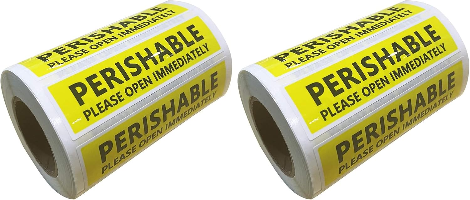 Top label Perishable Shipping Stickers for Packing,Fluorescent Yellow Shipping Lables Stickers,4x1 Inch,500 Pcs Per Roll