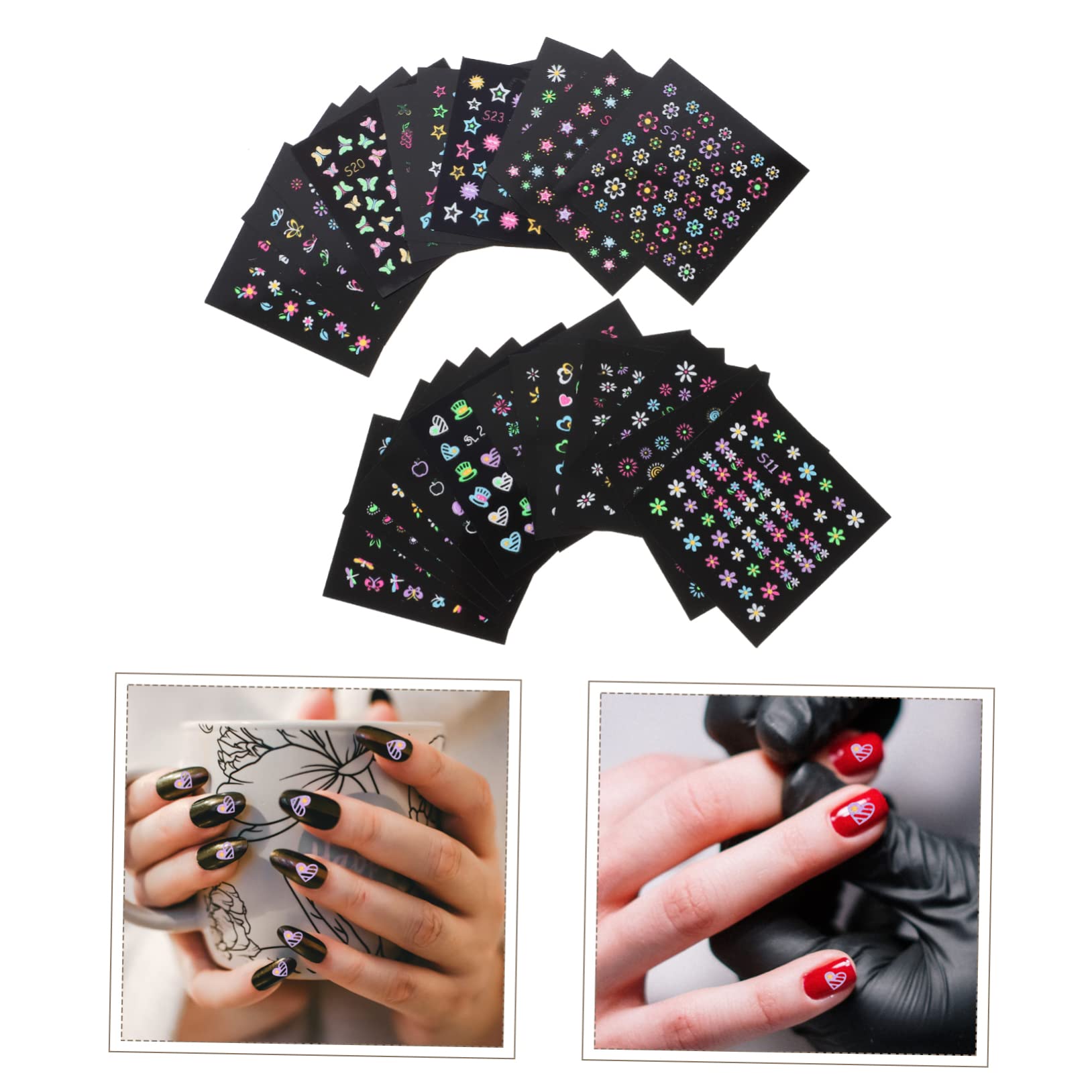 FOMIYES 4 Set Di Adesivi Per Nail Art Adesivi Fluorescenti Per Nail Art Set Di Adesivi Per Per Ragazze Decorazioni Per Manicure 10 Disegni 24 Fogli * 4