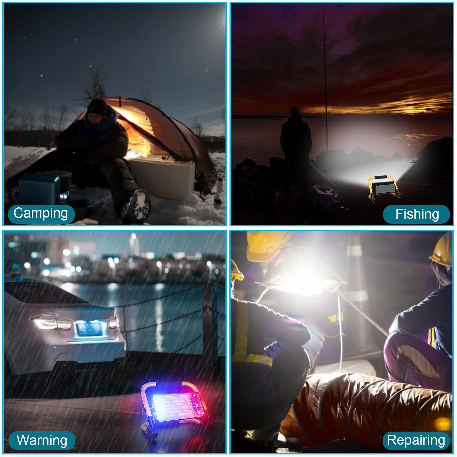 ERAY Faro LED Ricaricabile, Faretto LED da Cantiere Portatile 8000LM/13500mAh/4 Modalità/Telecomando/72 LEDs/Pannello Solare, Faro LED Batteria Ideale per Campeggio, Riparazione, Pesca