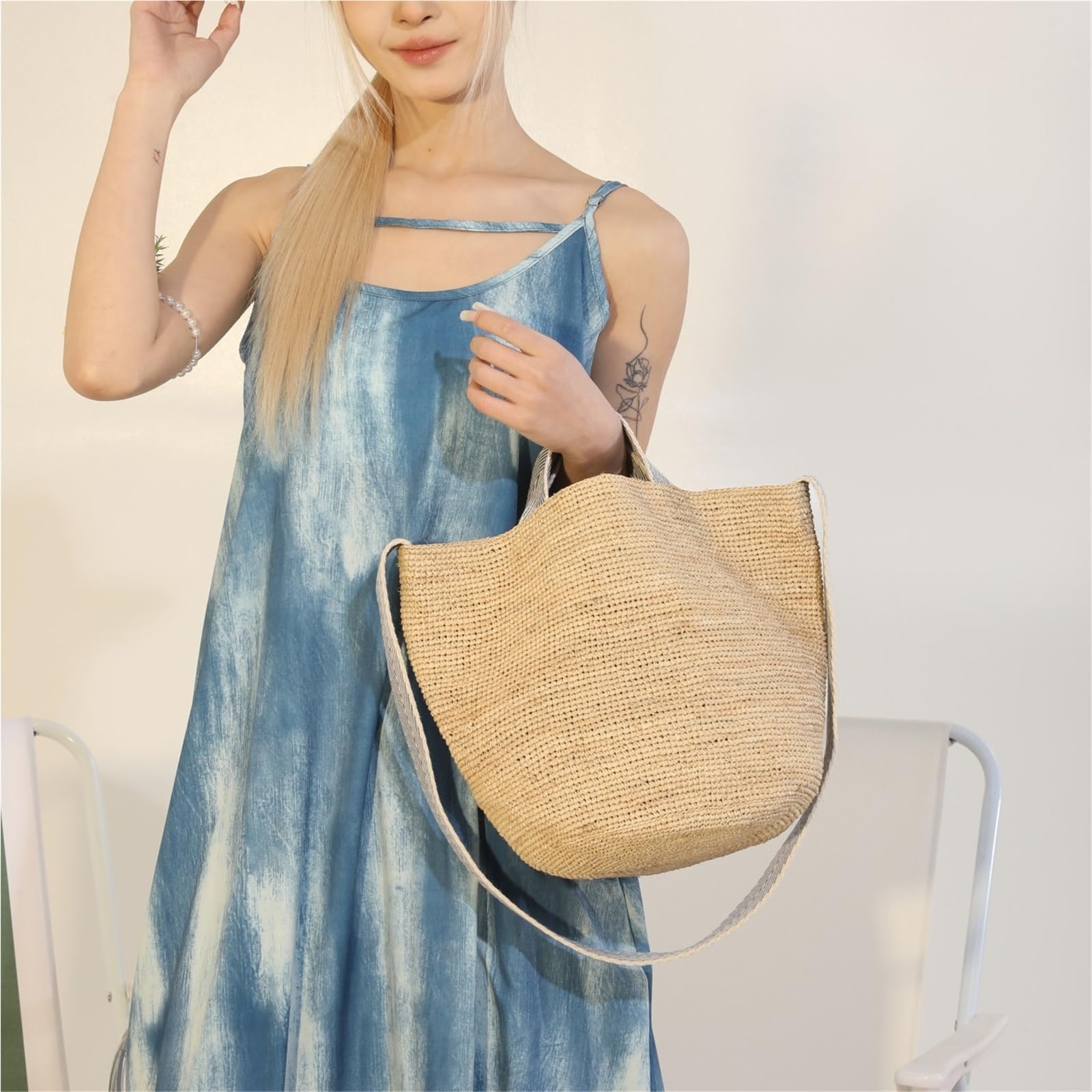 bolso mujer verano Bolso de mano tejido for mujer, bolso playa paja gran capacidad, cruzado hombro bohemio verano for