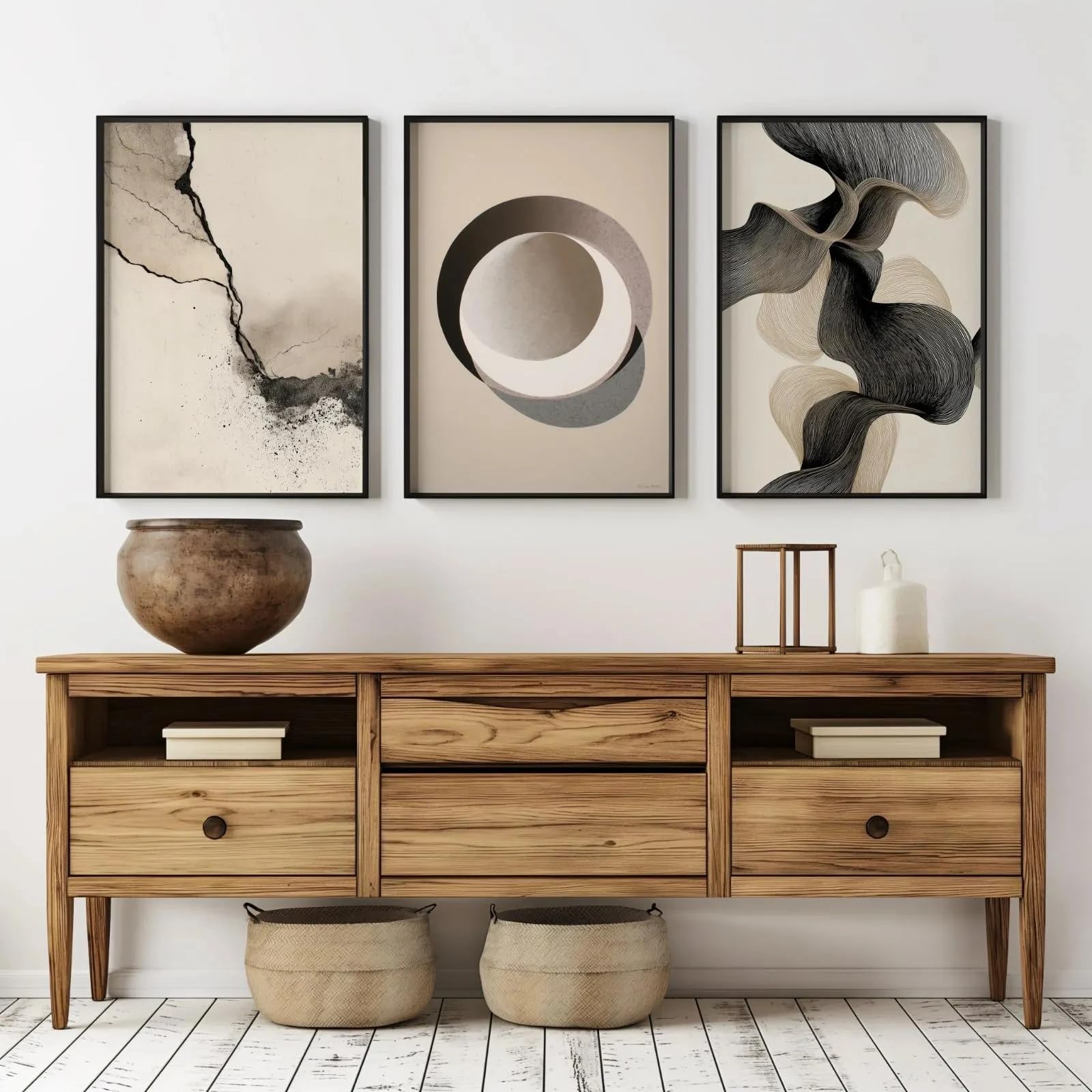 LTjiajuypd Wabi Sabi Neutral Abstract Canvas Wall Art Japandi Black Beige Prints, Minimalist Modern Living Room Bedroom Home Decor(60x90cm-3Pcs)