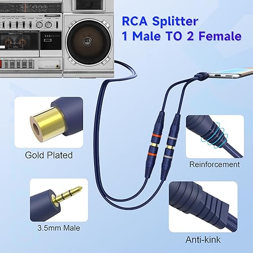 Miniatura 10 de YIMATEECO Cable divisor de Cinch R-C-A Y Cable AV Cables 1 hembra a 2 machos Cinch Cables para subwoofer, altavoz, AMP, tocadiscos, cine en casa