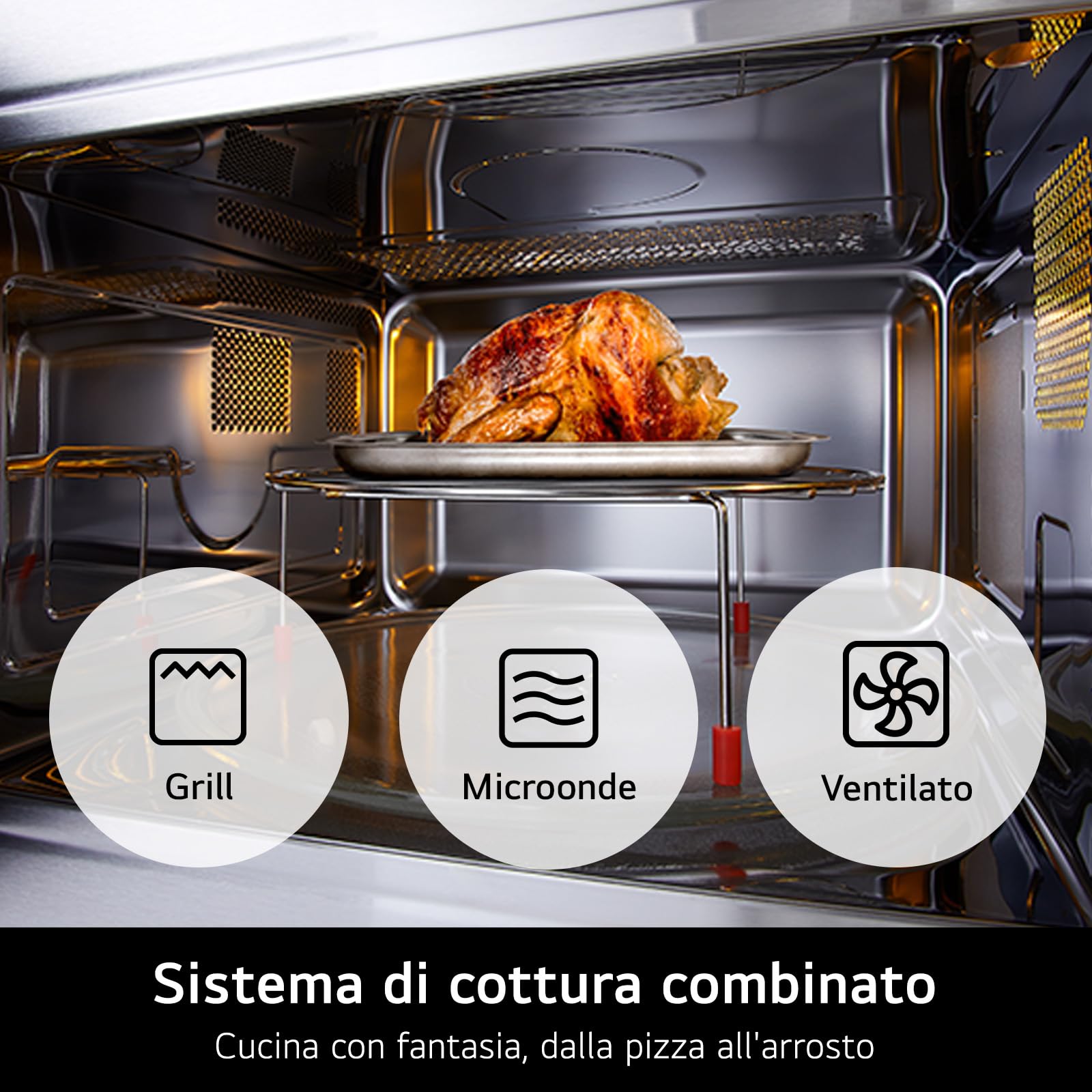 LG MJ3965BPB NeoChef Forno a Microonde Combinato con Grill 39 Litri, Potenza 1100W, Frittura Leggera, Fermentazione e Cottura a Vapore, Sistema con Infrarossi per Riscaldamento Uniforme, Nero Fumè