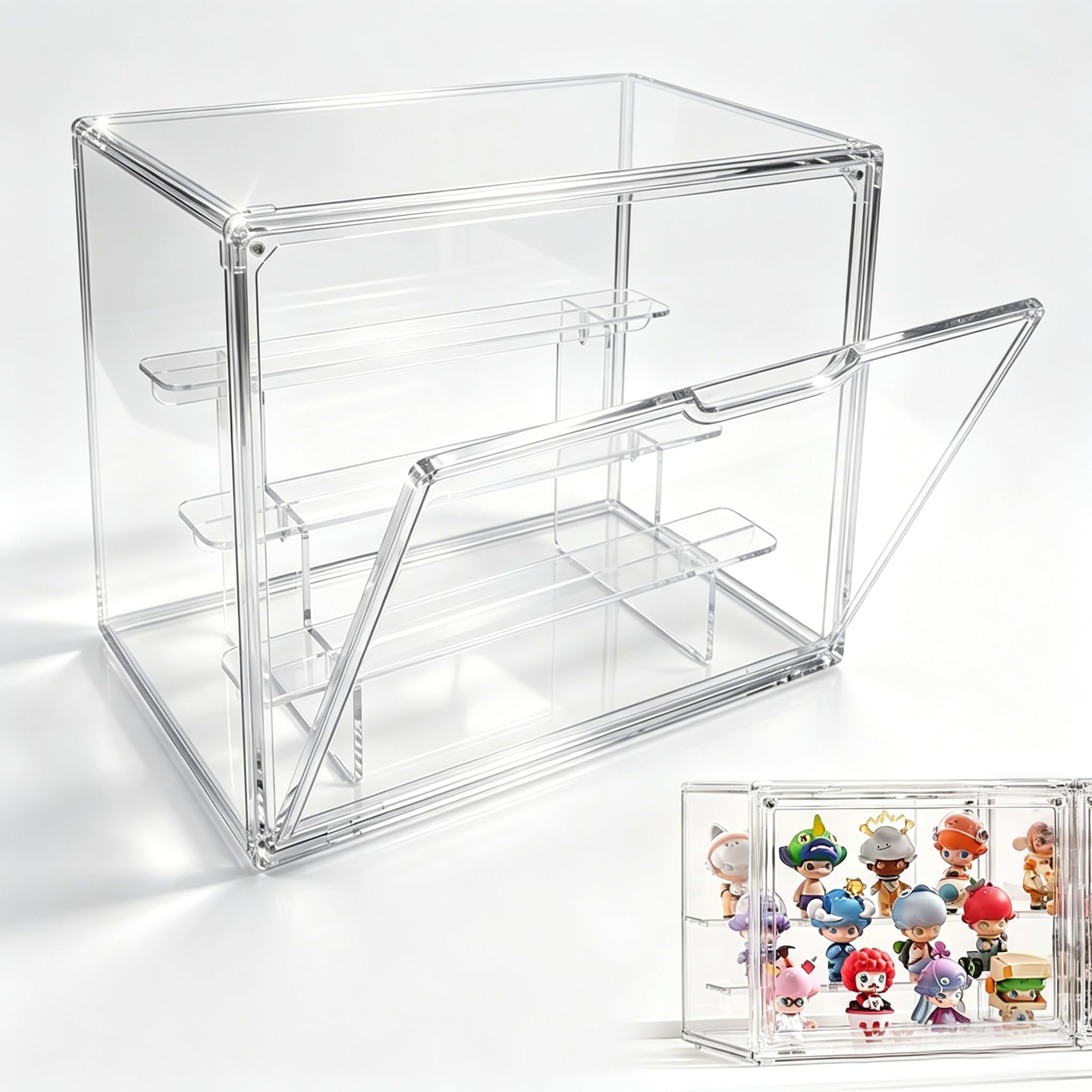 Vurixfo Transparent Acrylic Display Case With Removable 3-Tiered Shelves, Clear Display Box For Collectibles Dustproof Showcase With Magnetic Door For Figures, Models & Crafts, 36X22.5x27cm