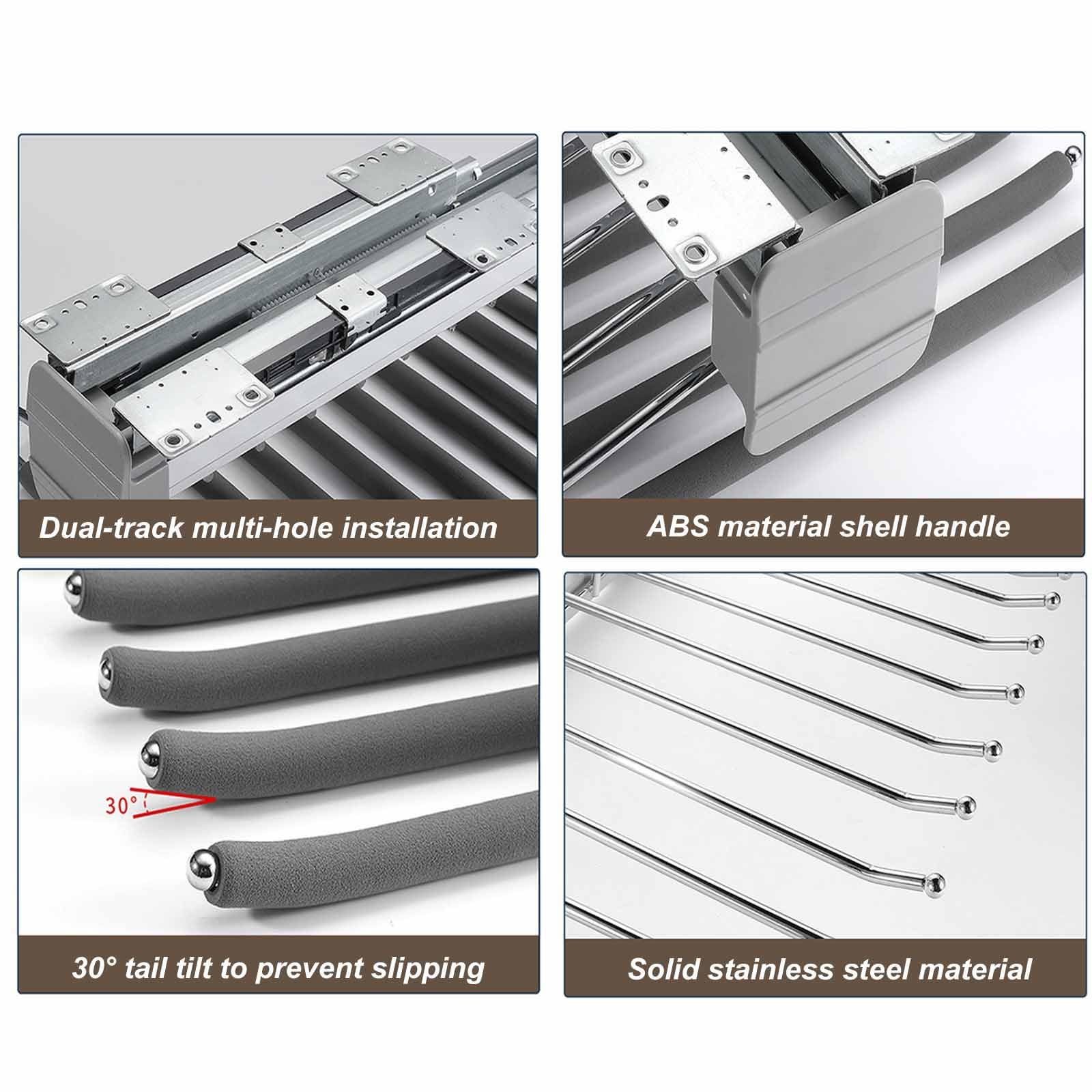 Rack di pantaloni pull out salvaspazio con braccioli da 11/22, appendiabiti in acciaio resistente per stoccaggio organizzato, asta armadio allungabile per una gestione efficiente del guardaroba (dimen
