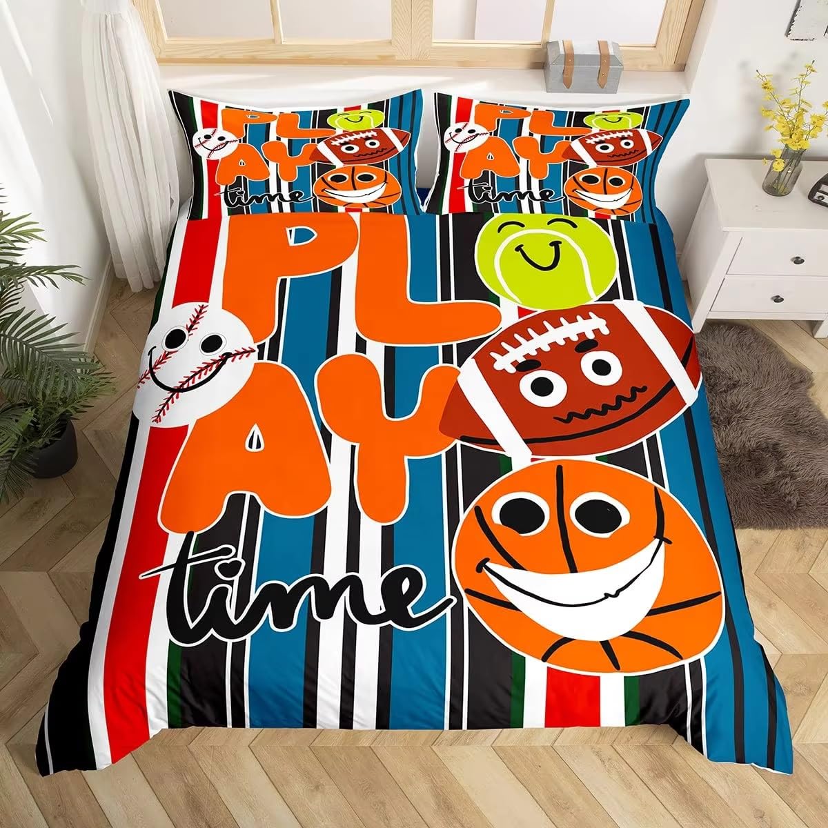 Housse de couette 140x200 cm tennis microfibre douce et zippée avec 2 taies