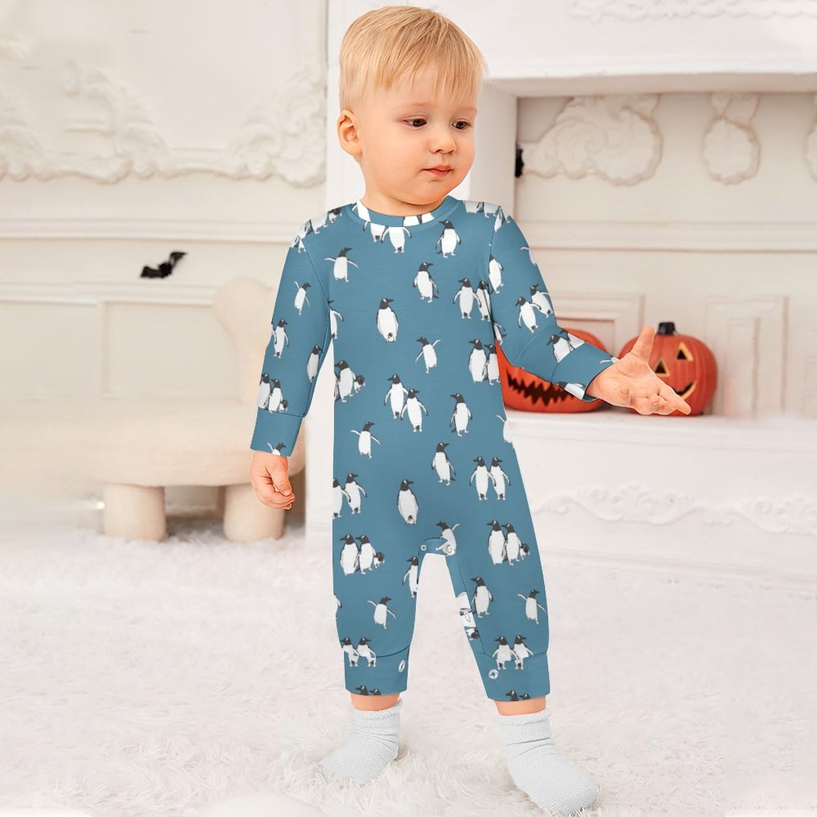 Amazon.co.jp: ベビー服 子供服 かわいい ペンギン柄 ロンパース 
