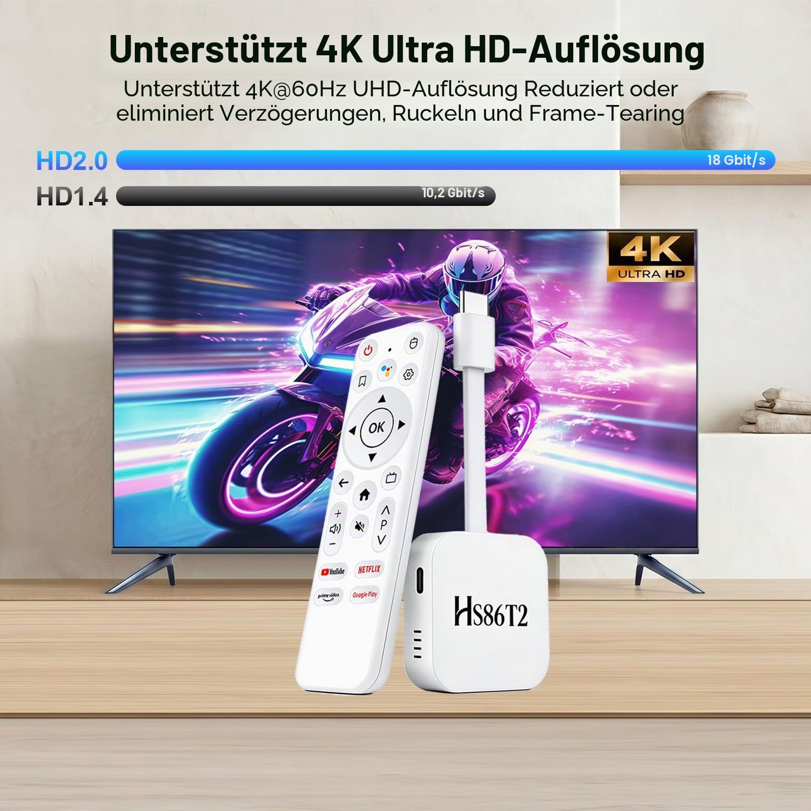 Neuestes Smart TV Stick Android 14.0 2026 4K @60fps Ultra HD TV-Stick Android Box 2 GB RAM 16 GB ROM RK3518 Prozessor Dual WiFi 6 2.4G/5G BT5 HDR10+ USB2.0 HDMI 2.0 mit Bluetooth Sprachfernbedienung
