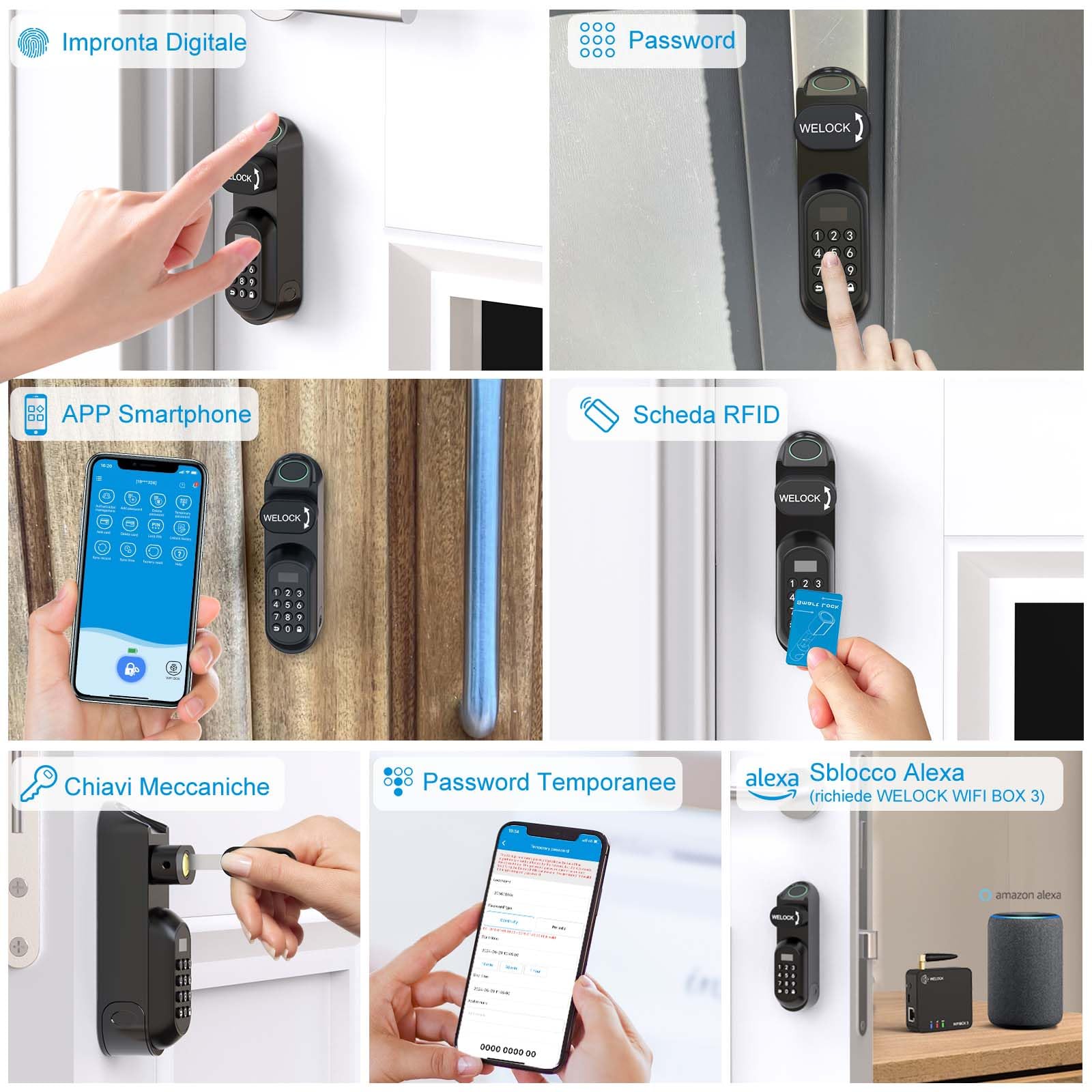 WELOCK U81 Serratura Smart,Serratura con impronta digitale con password,Bluetooth App,scheda RFID,Serratura Elettronica per Spessore 50-95mm,Facile da installare