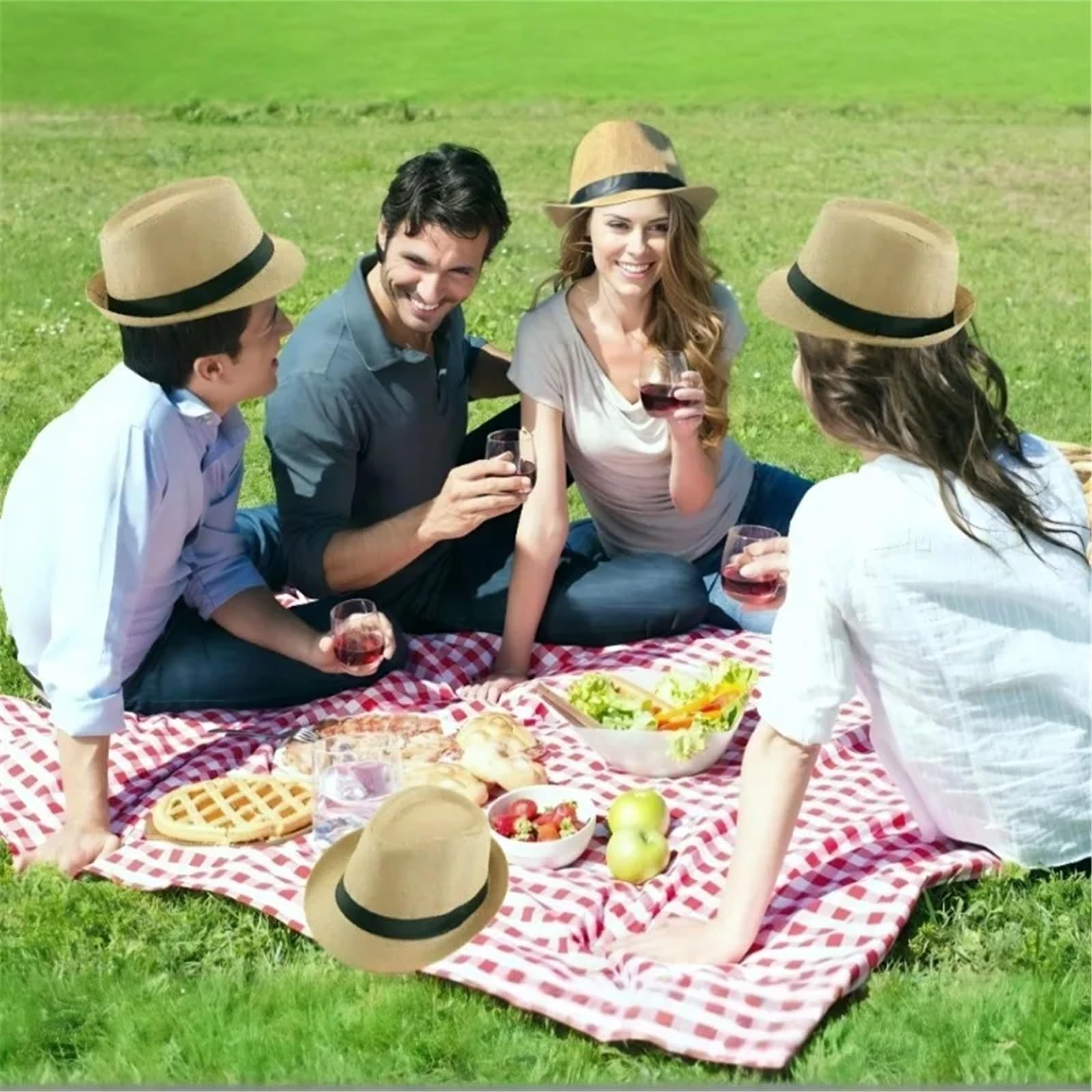 Chapeau de Paille Homme Lot de 10 à 90 Chapeaux Fedora en Paille for Hommes et Femmes, Chapeaux de fête de Mariage, Casquettes de Plage à Bord Court(Straw-XL-Beige,10 PCS)