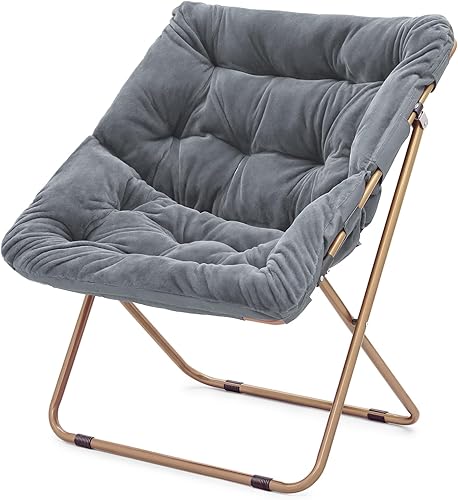 Miniatura 124 de Magshion Silla platillo plegable con otomana para adultos, cómodo asiento de lectura, asiento de piel sintética con marco de metal acolchado grueso