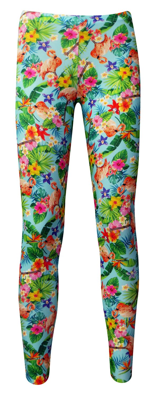 Insanity Clothing Tropical Flamingos Flowers Floral Printed Leggings (S/M) Blue