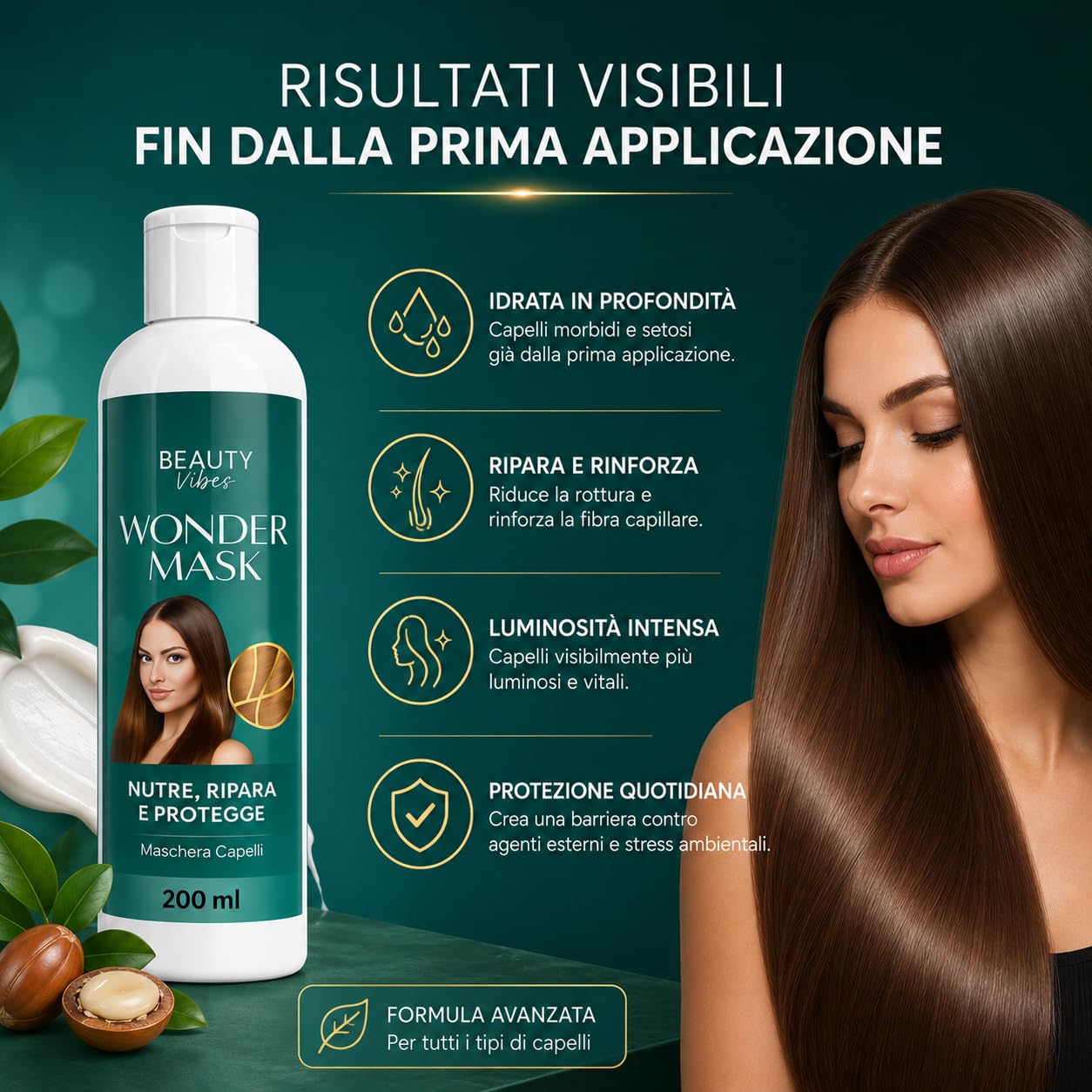 Wonder Mask Crema Capelli Lisci 600 ml – Maschera Ristrutturante con Cheratina – Trattamento Idratante e Lisciante