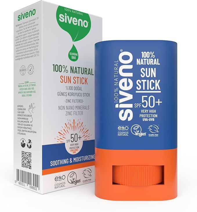 Siveno 100% Doğal Stick Güneş Koruyucu Mineral Filtreli Renkli Ton Eşitleyici Hassas UVA UVB SPF50+ 15 gr