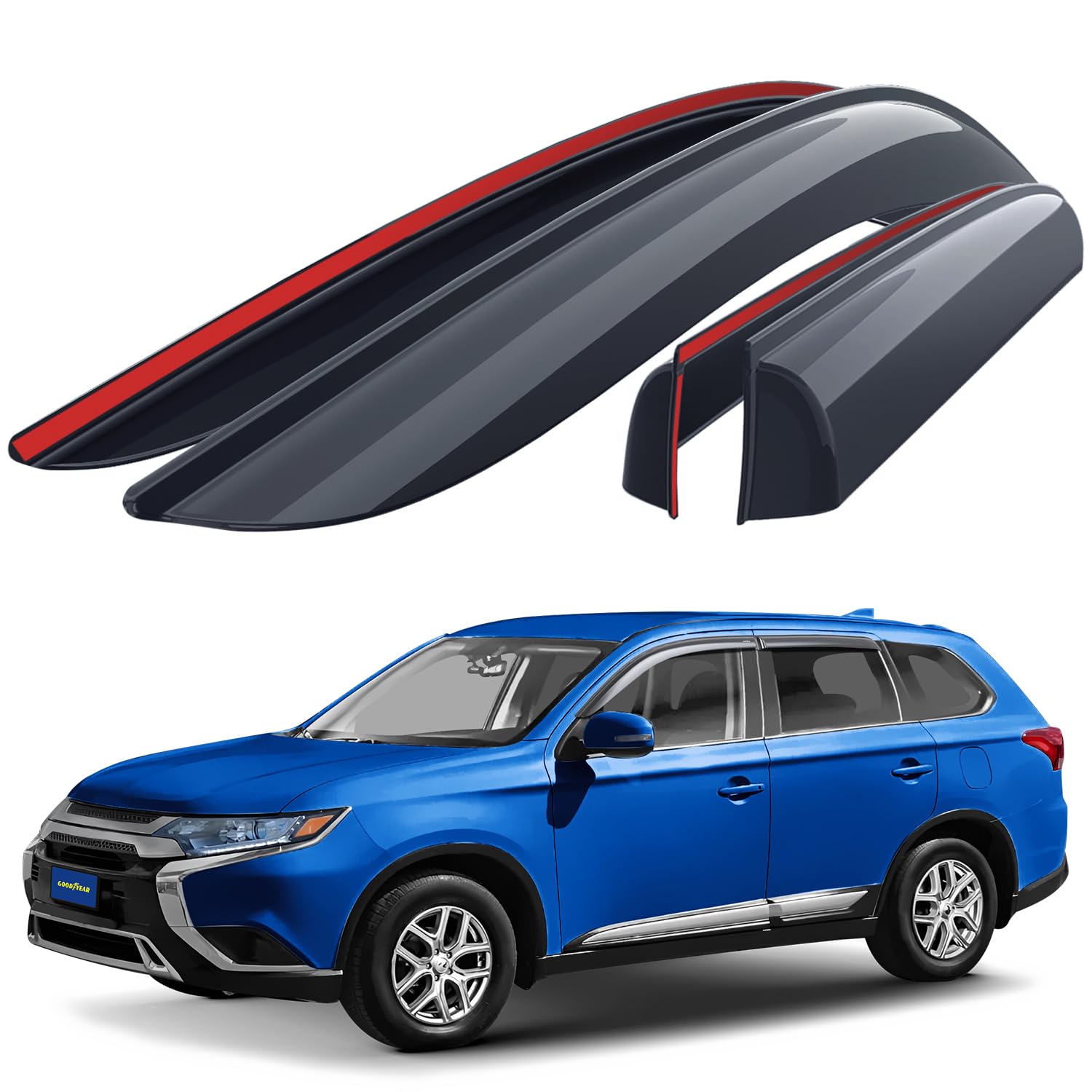 Goodyear shatterproof Side Window deflectors for Mitsubishi Outlander 2014-2021, Tape-on Rain Guards, Window Visors for Cars, Vent Deflector, Vent Visor, Car Accessories, 4 pcs - GY008863