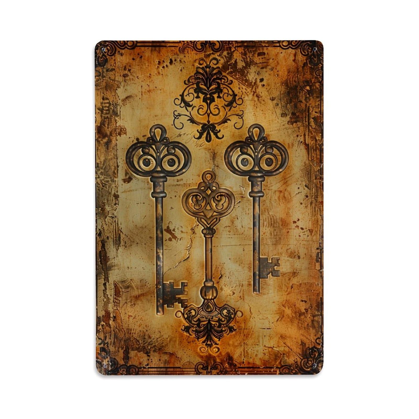 Jdfenggu Vintage Keys Ornate Design Pattern Retro Metal Tin Sign, Decor Art Poster For Bar, Home, Man Cave, Kitchen, Laundry Room Gift 8X12inch
