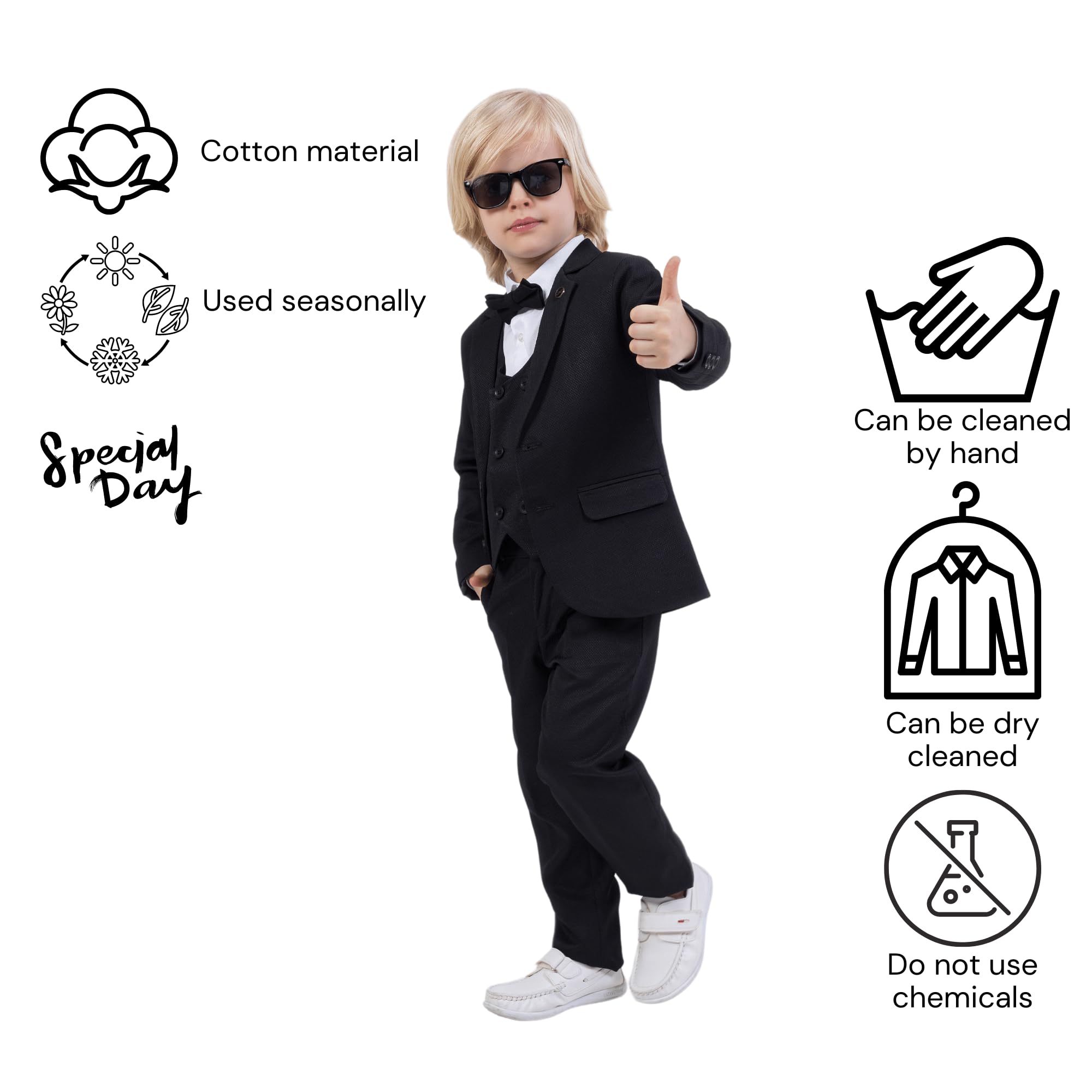 Vestito per ragazzi | Set da 5 pezzi camicia, pantaloni, gilet, giacca e papillon | Abbigliamento formale e per feste per ragazzi di età compresa tra 1 e 13 anni