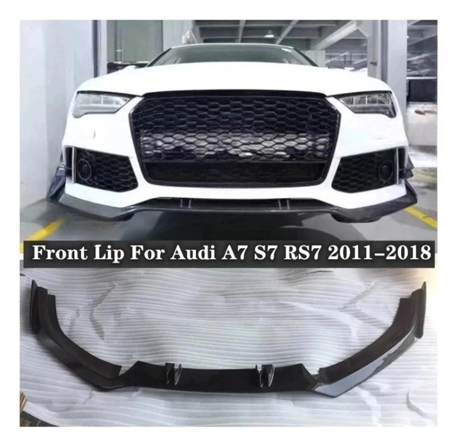 Wymiana przedniego zderzaka kompatybilna z Audi A7 S7 RS7 2011-2018, rozdzielacze przednich warg z włókna węglowego i osłona przeciwwiatrowa(Front Lip)