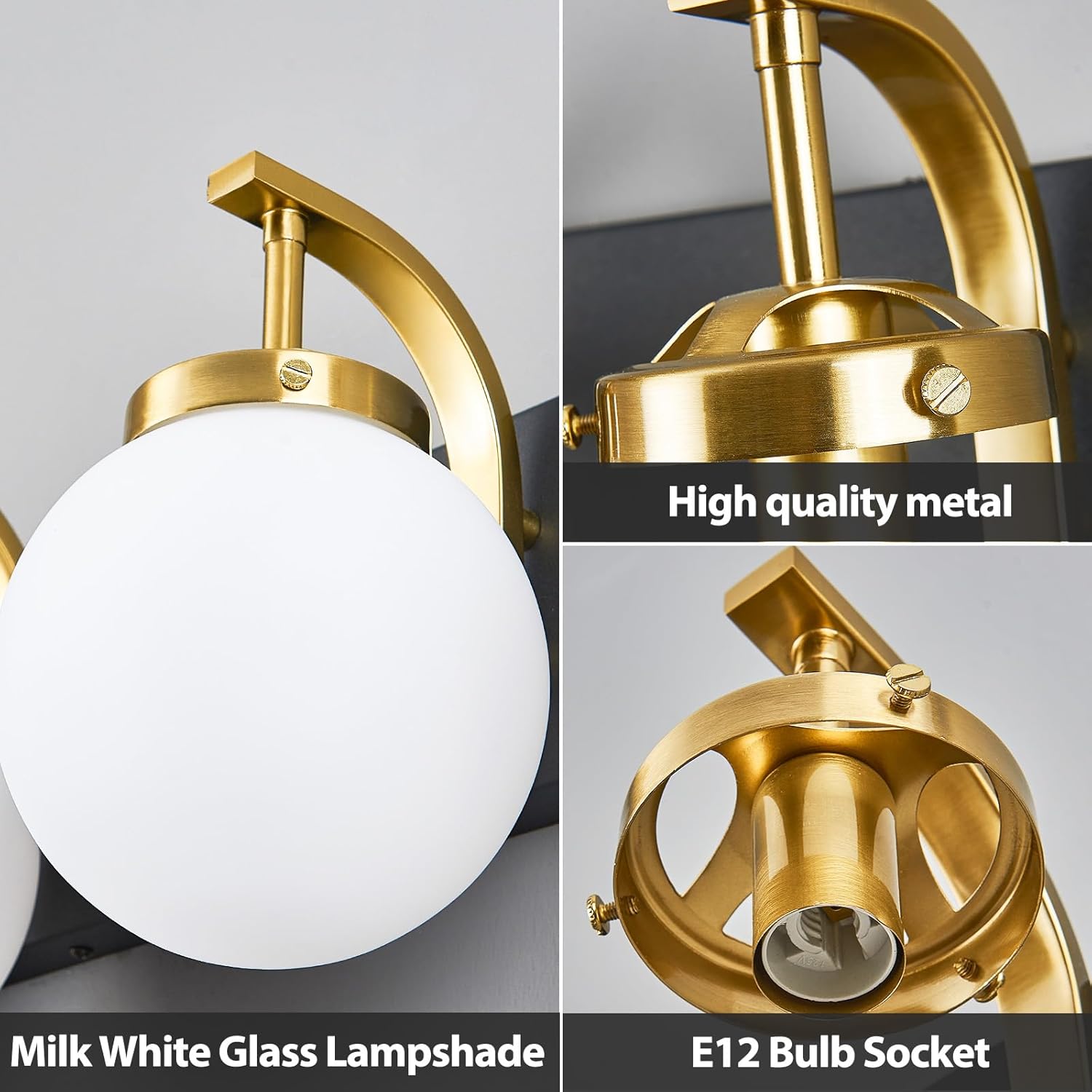 Modern Sand Black-Gold Bathroom Vanity Light Fixtures Over Mirror 3 Light Wall Sconce Vanity Light for Bathroom Lighting