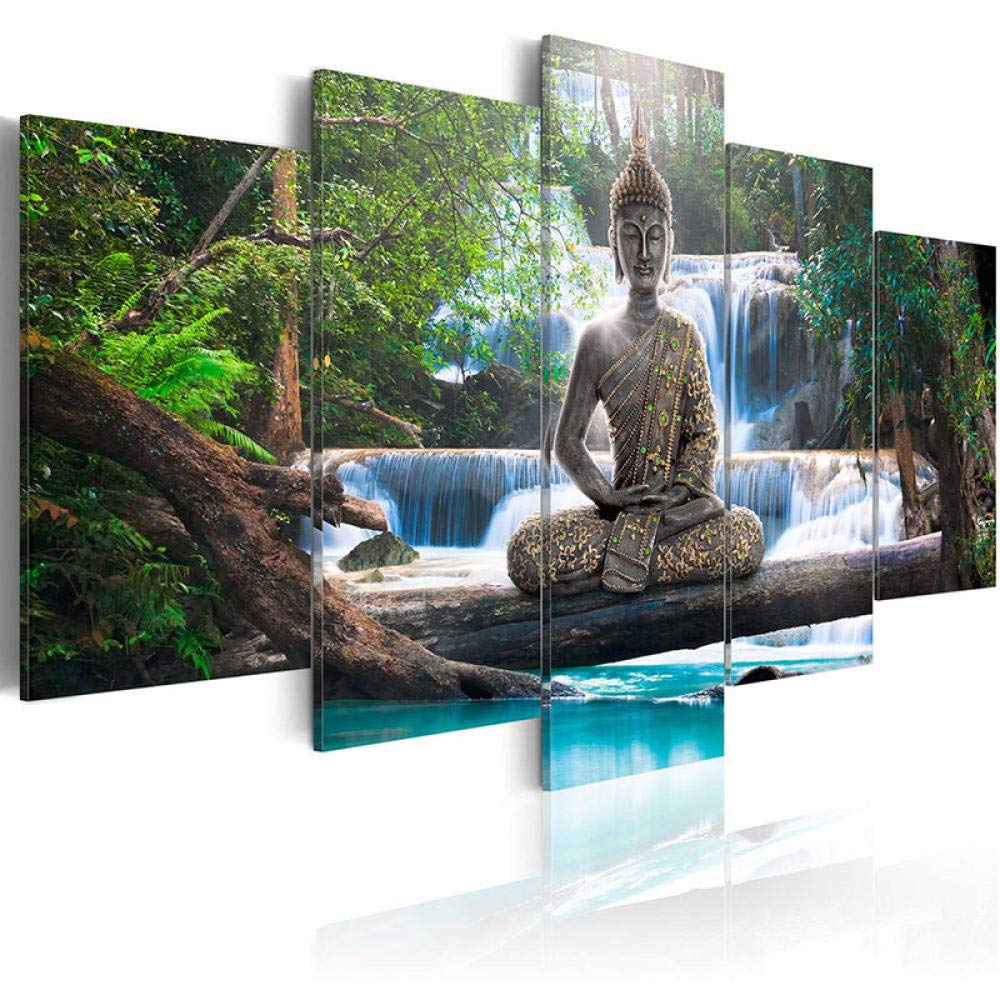 xbowo 5 Piece Canvas Artabstract Canvas Art Painting Buddha Waterfall Landscape Module Printed Poster