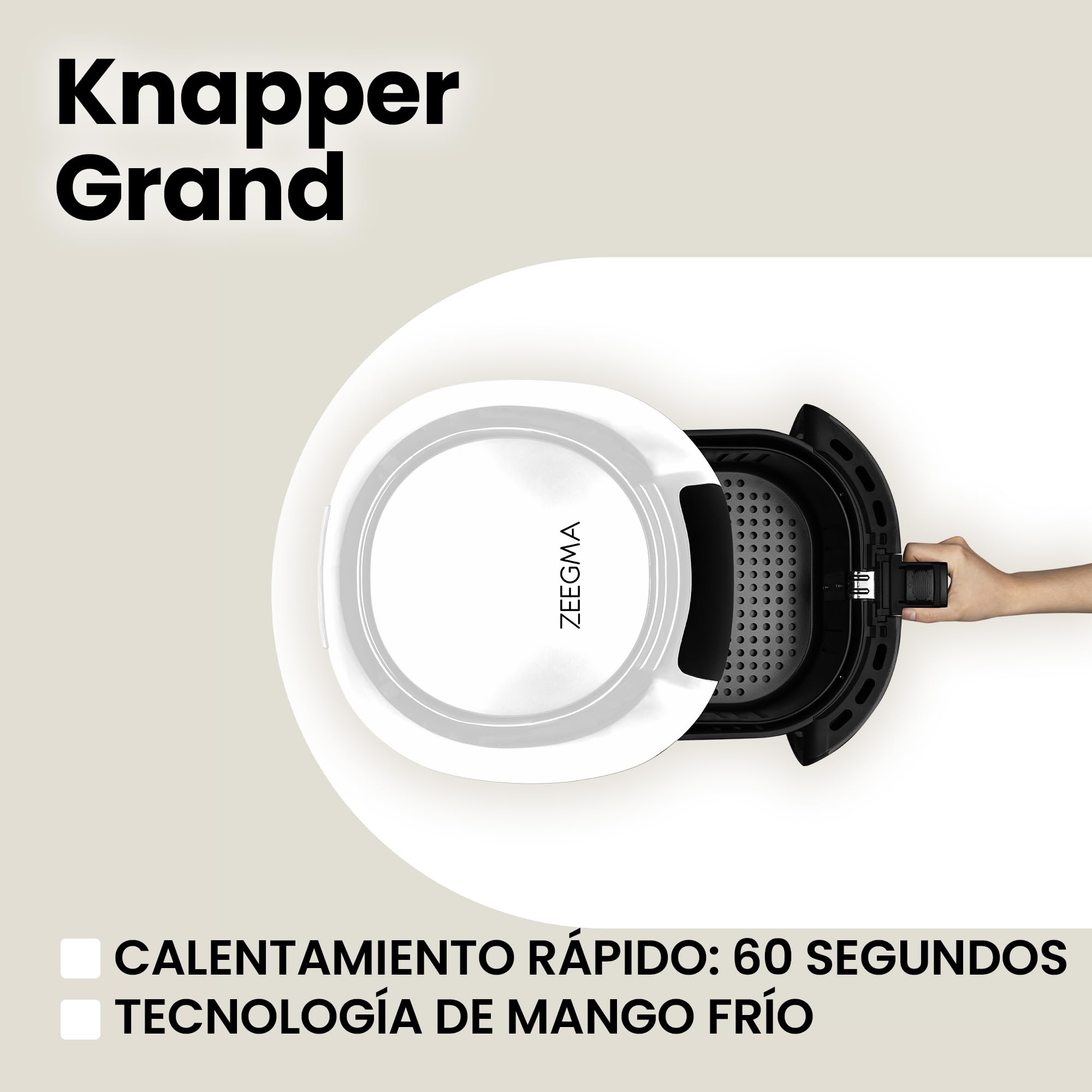 ZEEGMA Knapper Grand freidora sin aceite, freidora de aire 1800W, temperatura 60-200 °C, tiempo de calentamiento 60s, cesta capacidad 6L, revestimiento de teflón, 9 programas, apta para lavavajillas