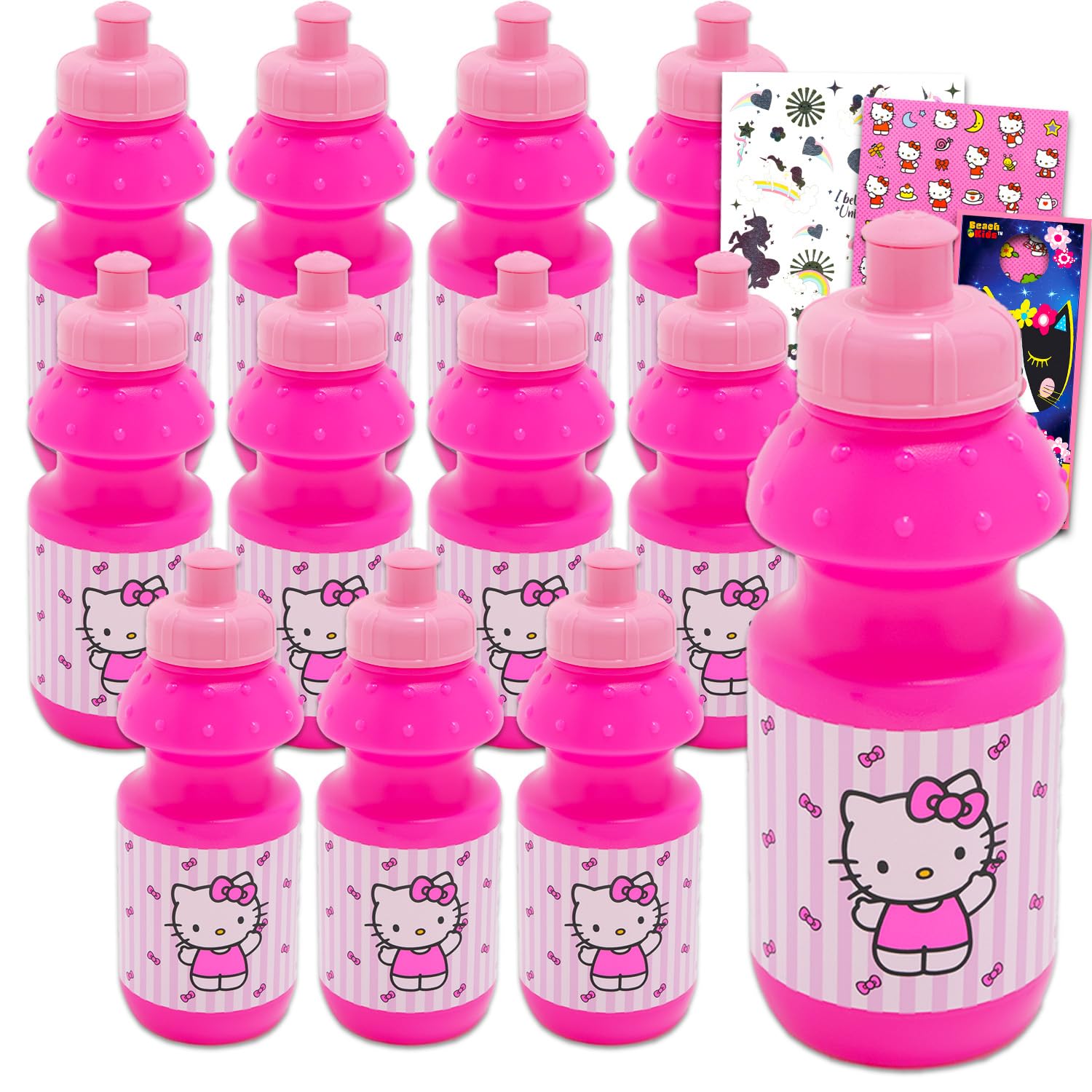 Bouteille d'eau Hello Kitty Sanrio pack de 12 gourdes de 325 ml avec autocollants pour fille