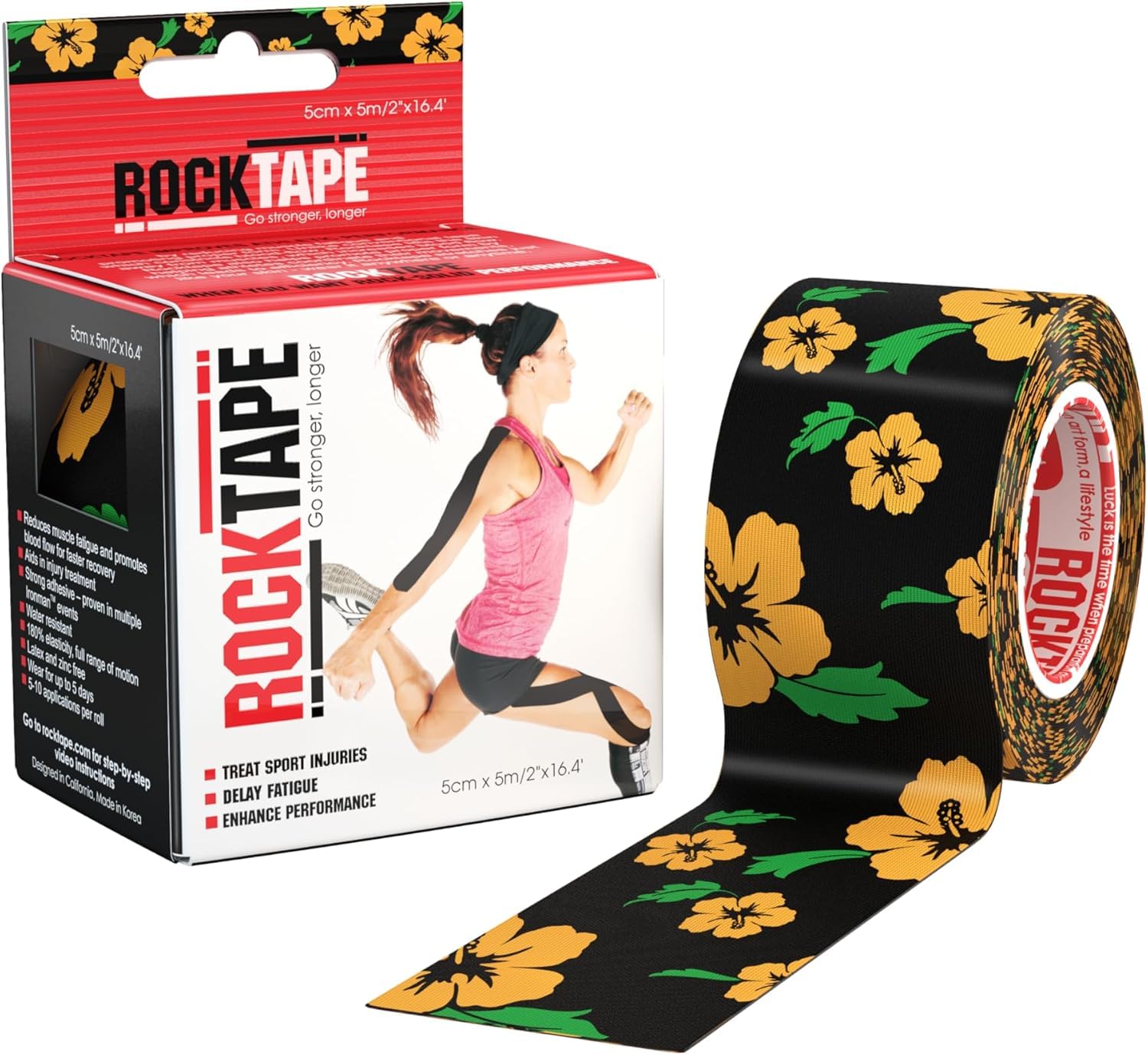 RockTape Unisex Standard Uncut Kinesiology Tape, Floral, Uncut Roll - 5cm Wide EU