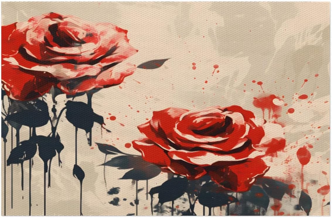 Xopovanx Red Rose Washable Sets Placemats, PVC Vinyl Woven