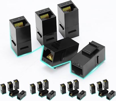 Rapink RJ45 Coupler Inline Keystone Jack ، أنثى إلى أنثى RJ45 Keystone Coupler 25 Pack لـ Ethernet Cat6 / Cat5e / Cat5 Cable Extender with Gold Plated Black