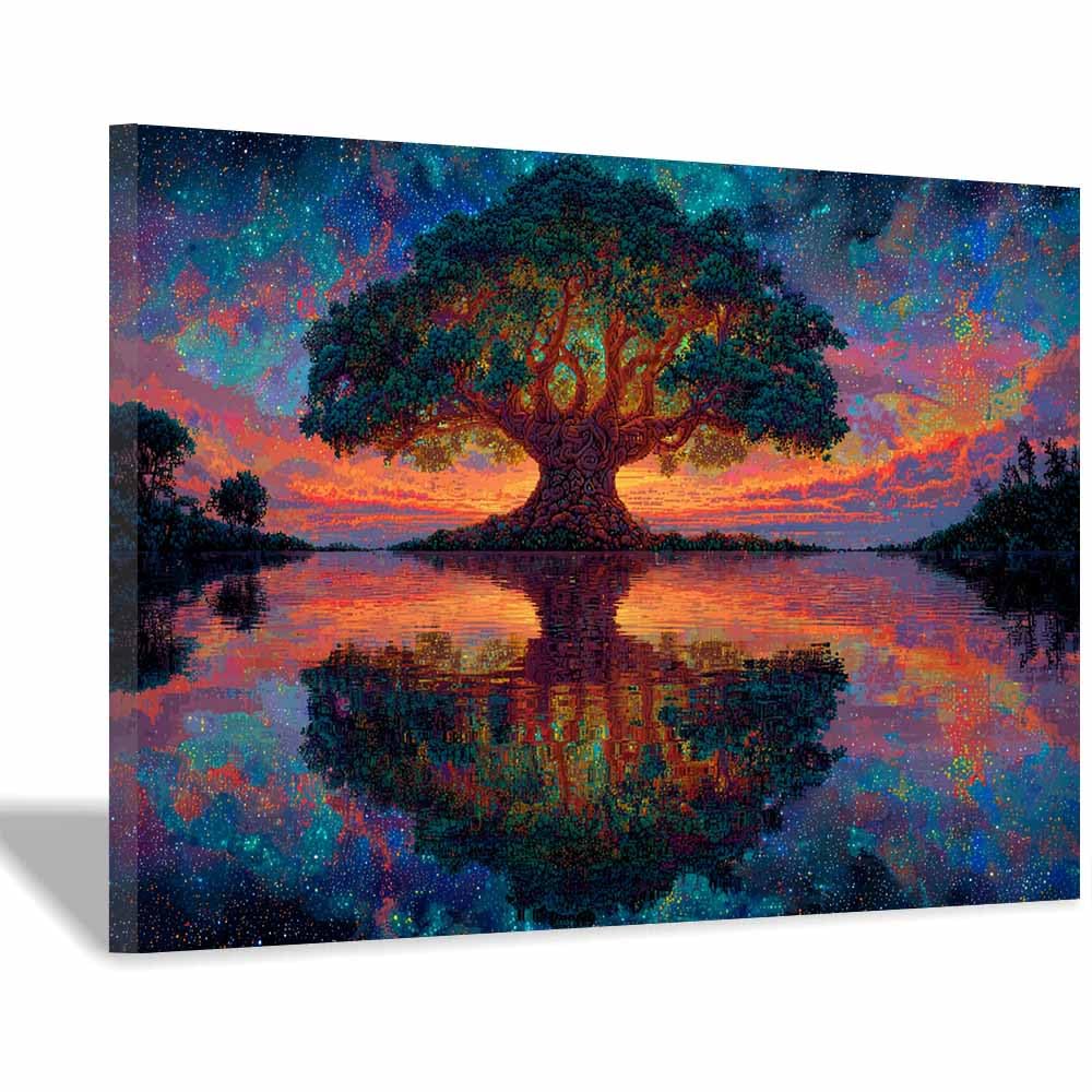 ZAMAEIU Tree of Life Painting Abstract Shadow-cast tree Panoramic Canvas Prints Pictures for Living Room Bedroom Home Office Wall Decoration(green)-30x50cm Framed