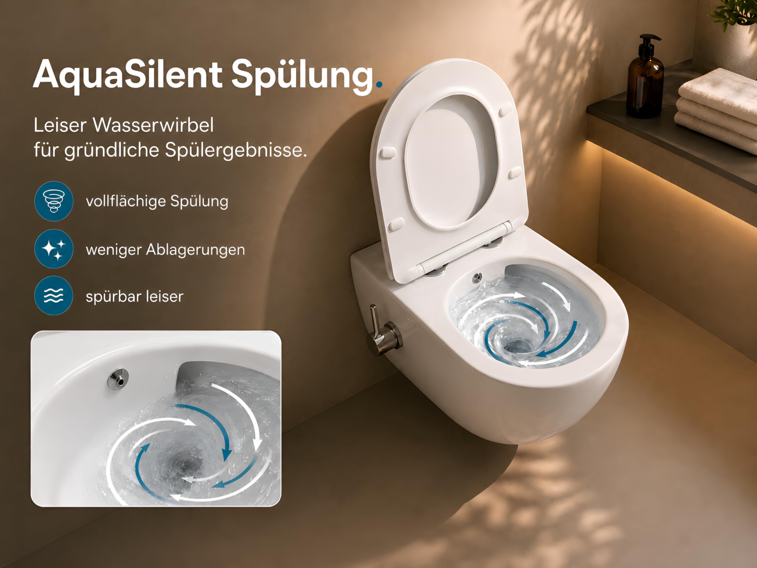 Aqua Bagno Dusch-WC mit Warm-Kalt-Wasser, Taharet WC Bidet, kompakt 49cm