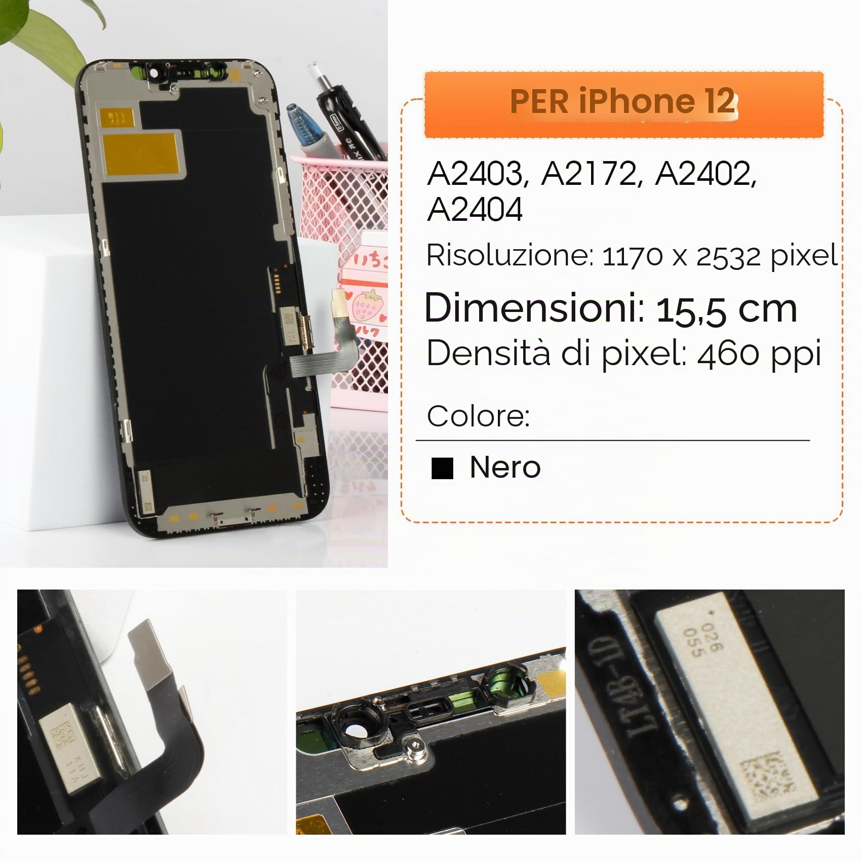 LCD Schermo per iPhone 12/12 PRO Touch Screen Digitizer Assemblaggio Completo, con Kit di Riparazione per iPhone 12/12 PRO Display LCD