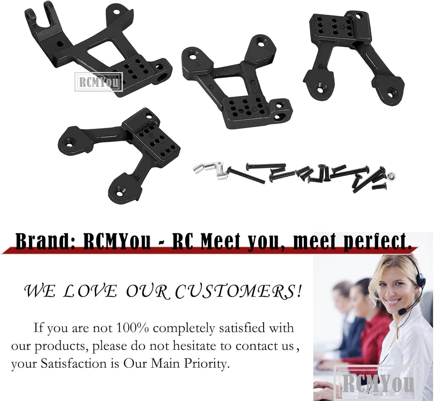 RC Shock Tower Shocks Hoops Upgrades Part for 1/10 SCX10 II 90046 90047 Crawlers Truck Car,4PCS Aluminum Rear Front RC Shocks Tower Shock Hops Up (Black)