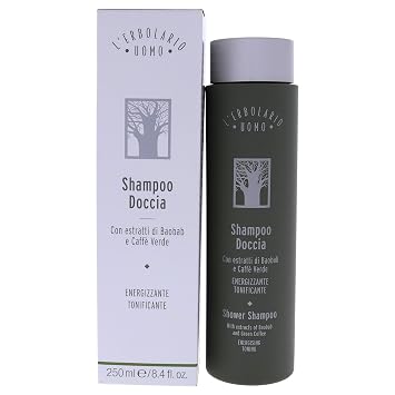 LErbolario Baobab And Green Coffee Shower Shampoo - Gentle For Frequent Washing - Leaves Your Skin And Hair Toned And Invigorated - Features Natural Essential Oils - Moisturizes And Shines - 8.4 Oz