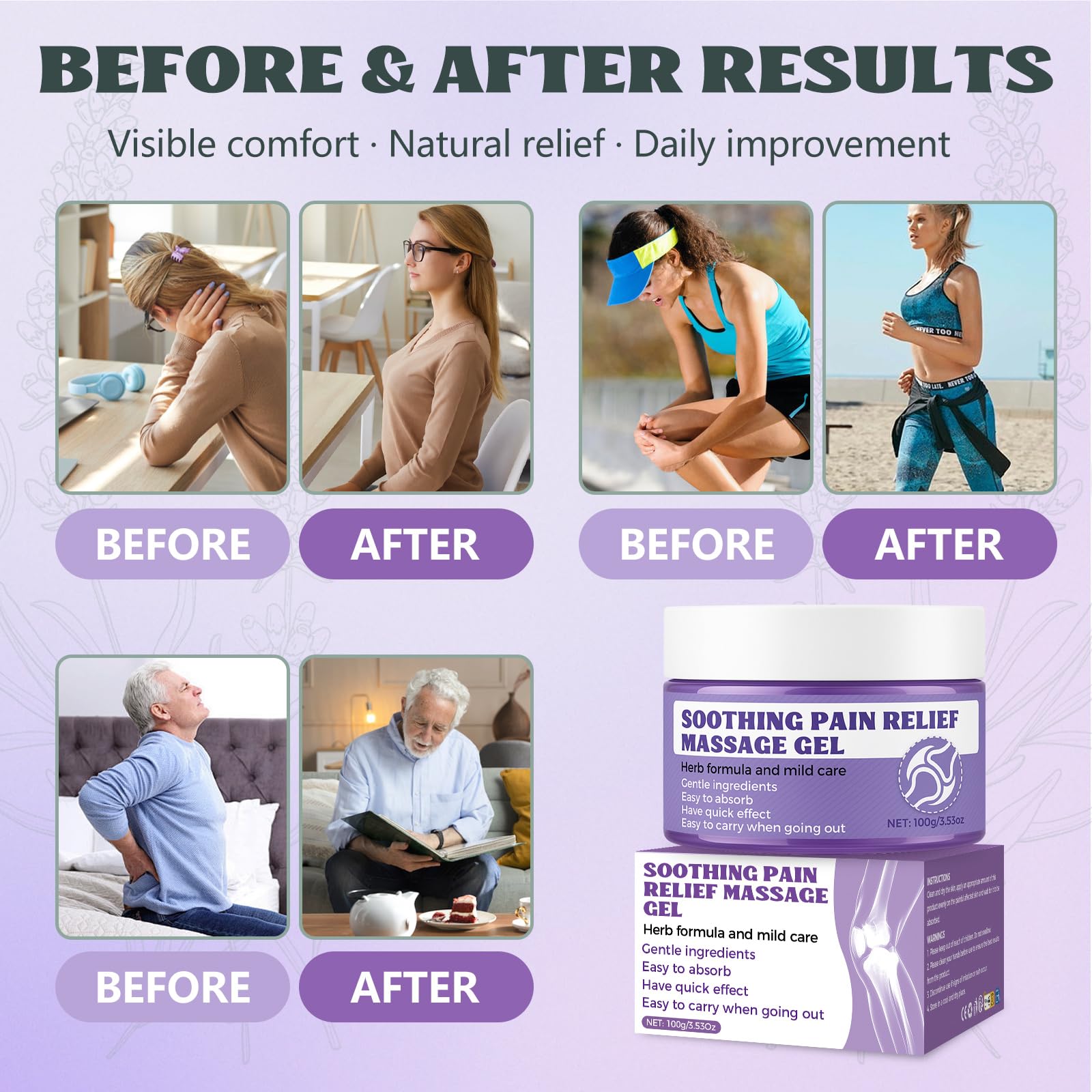 Soothing Massage Gel (100g) - Joint Relief Purple Gel, Natural Ingredients Soothing Relief Cream, Fast-Absorbing Jointgel Cream for Soothing Joint, Shoulder, Knee, Back, Lumbar & Muscle Stiffness — Amazon image 4