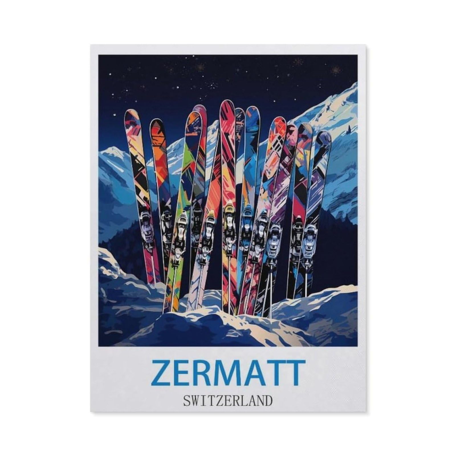 BEAYODKP 5D DIY Diamond Painting，Zermatt Switzerland Vintage Travel Posters Ski，Art Living Room Wall Decoration Gift（30 x 40 cm/11.81 x 15.74 inches）-CM47
