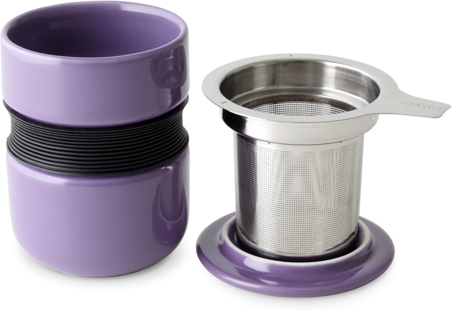 FORLIFE Curve Asian Style Tea Cup with Infuser and Lid, 12-Ounce, Purple