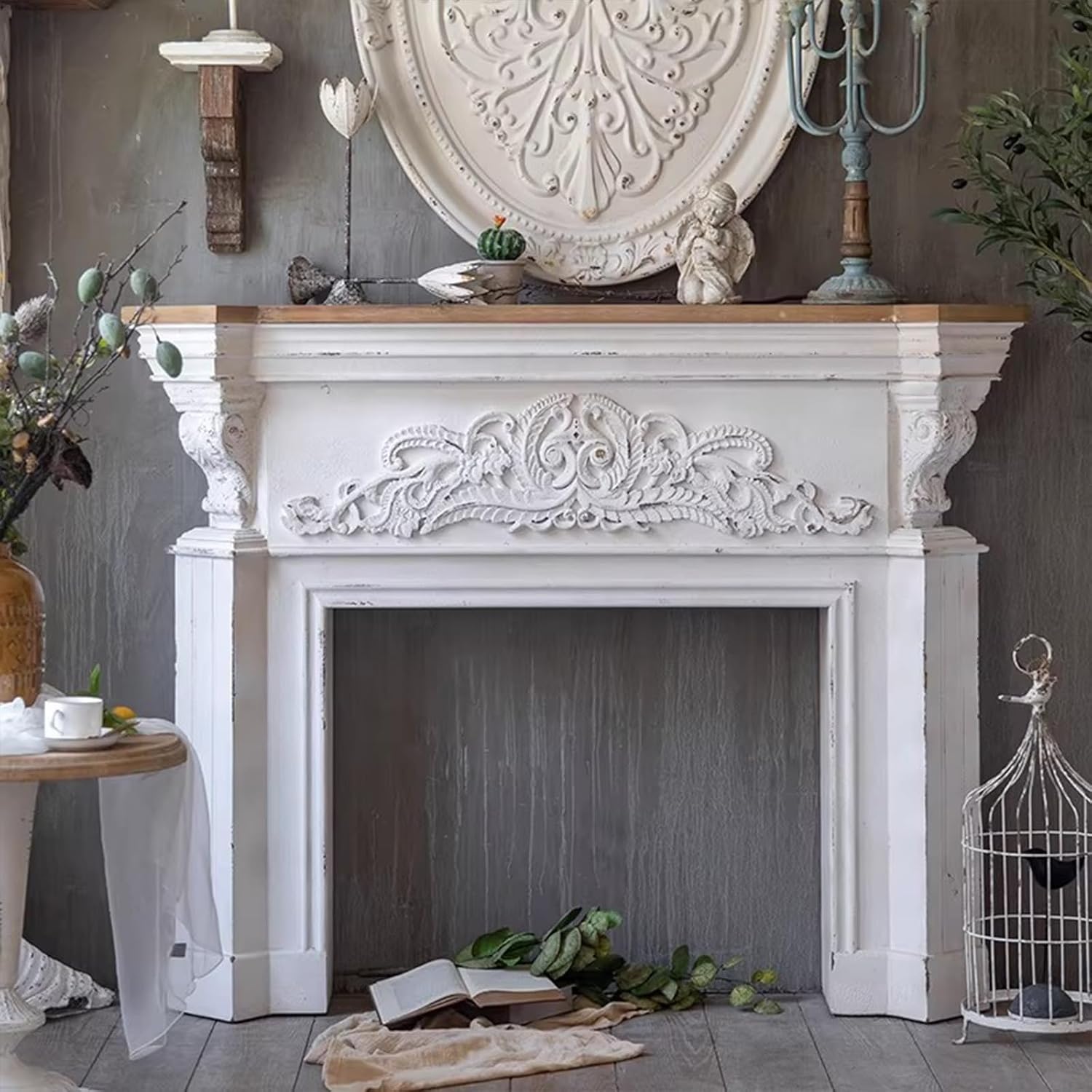 Fireplace Mantel Surround Vintage Distressed Wood Fireplace Mantel Ornate Decorative Surround Frame