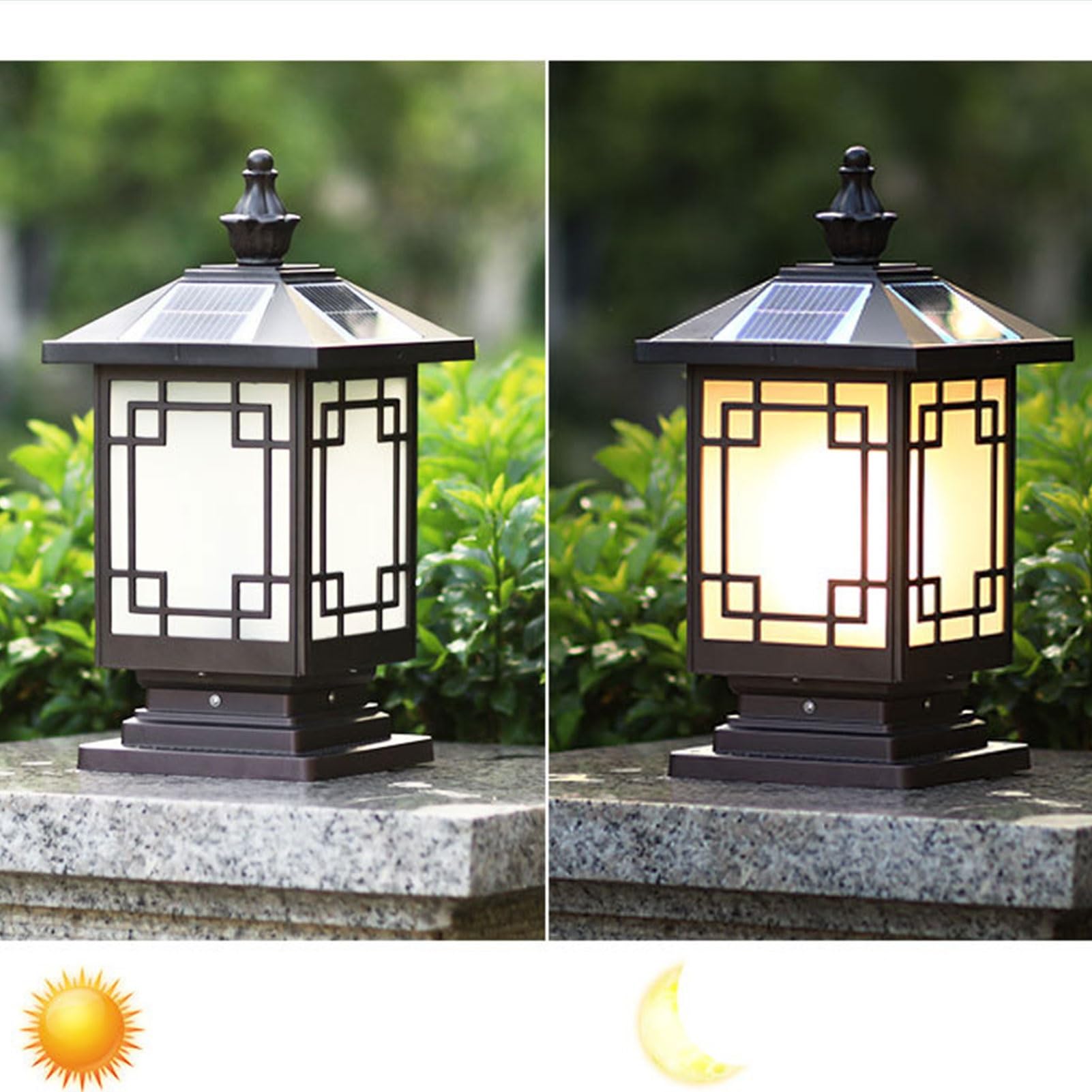 Pfostenleuchten Außenbereich Rustikale quadratische Solar-Säulenleuchte IP65 Wasserdichte Aluminium-Säulenleuchte Outdoor Fence Post Lights for externe Garten Terrasse Landschaft Straße Laterne(18*38c