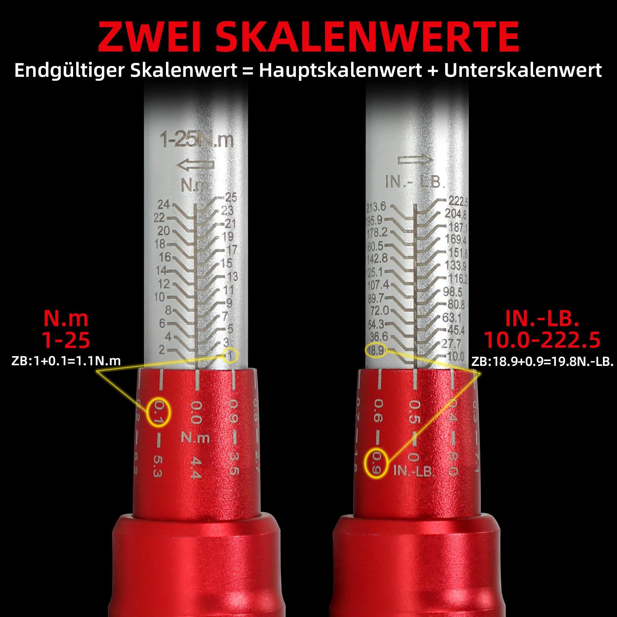 Clé Dynamométrique 1/4 1-25NM UYECOVE - Set 4 Pièces ±3% Précision - Pour Vélo, Moto, Voiture