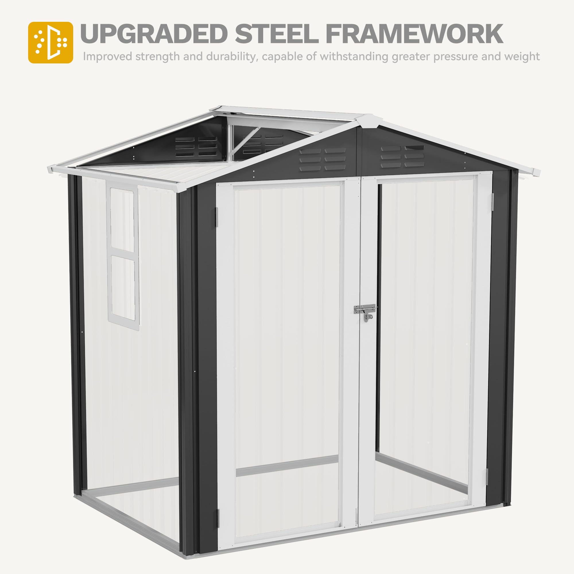 YITAHOME Metall Gerätehaus 171x118cm Gartenhaus Fahrradgarage,Dunkelgrau | Geräteschuppen mit Fenster|Gartenschuppen&Rasenmäher Unterstellplatz&Fahrrad Schuppen |Wetterfest Abschließbar|Aufbewahrung