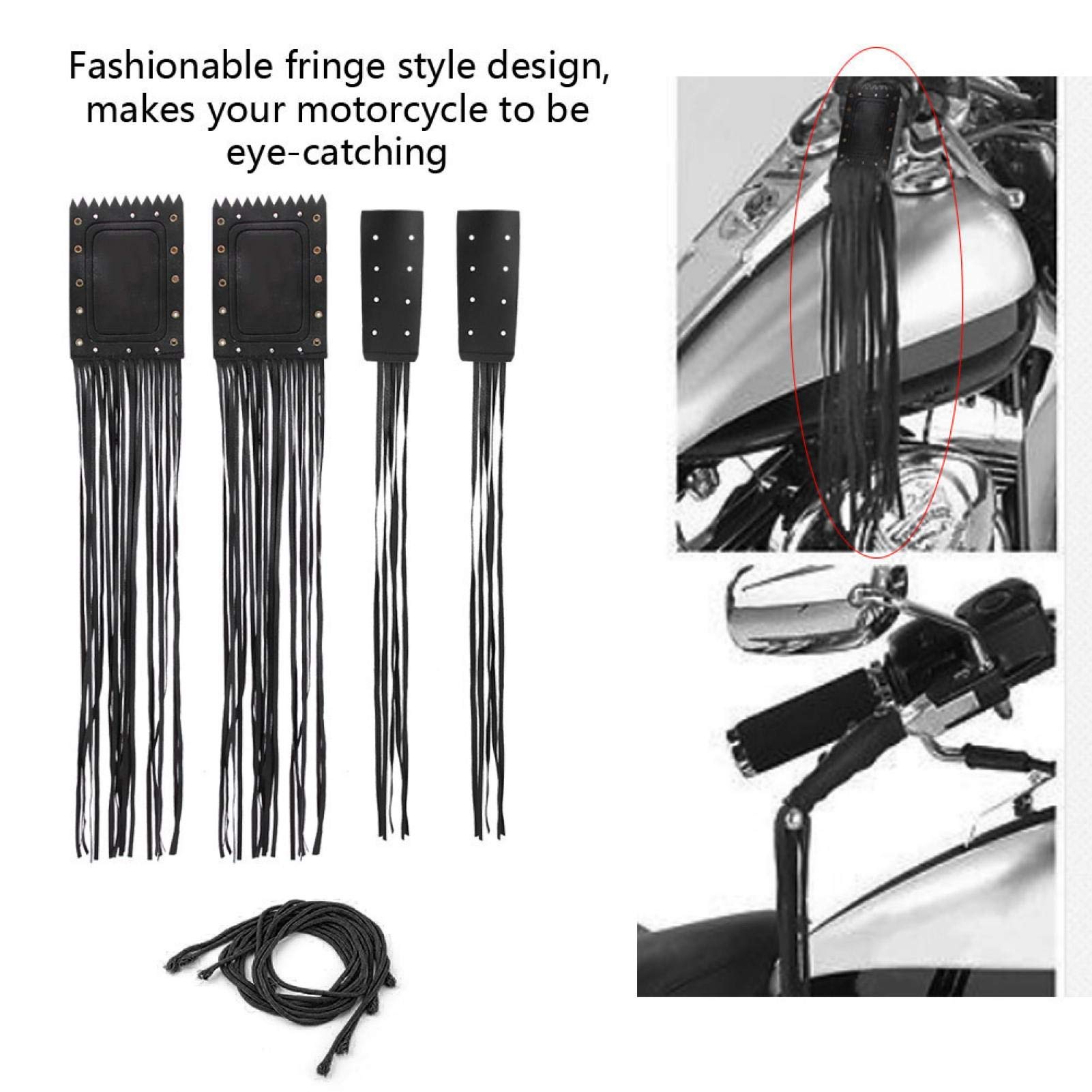Gonnely Frange Moto, 2 Pezzi Generale Nero Moto in Pelle Sintetica Manubrio Tassel Fringe Grip Cover Lever