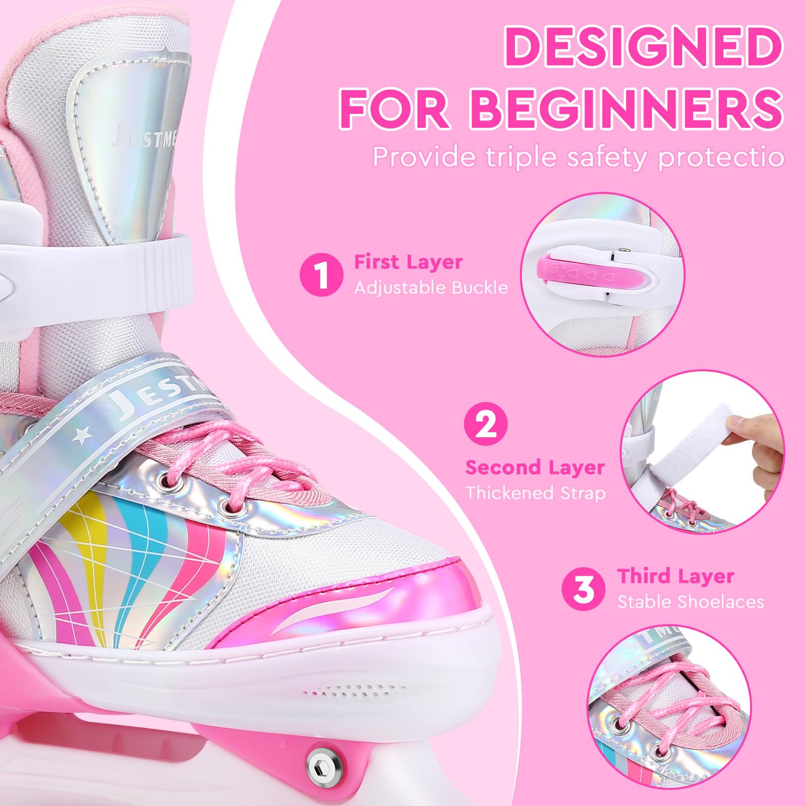 Roller Enfant Fille Patin a Roulette Fille Rollers Quad avec 8 Roues Lumineuses Taille Réglable pour Enfants
