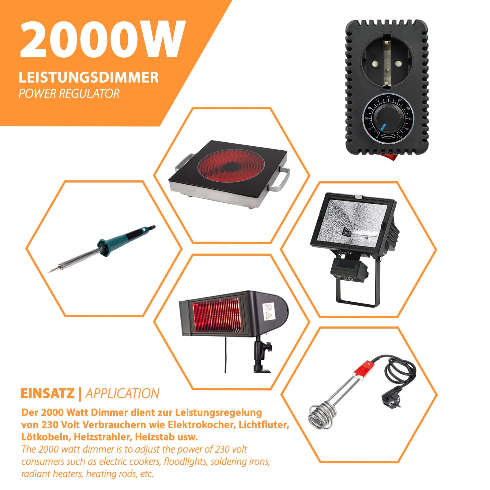 Regulador de potencia 230 V, 2000 W, regulador de alta potencia