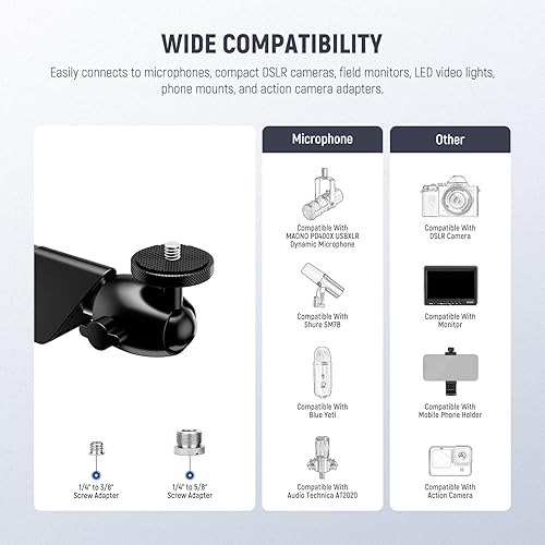 Miniatura 5 de NEEWER Soporte para micrófono, soporte de micrófono amortiguado de perfil bajo, soporte de escritorio con brazo de pluma con cabezal de bola y