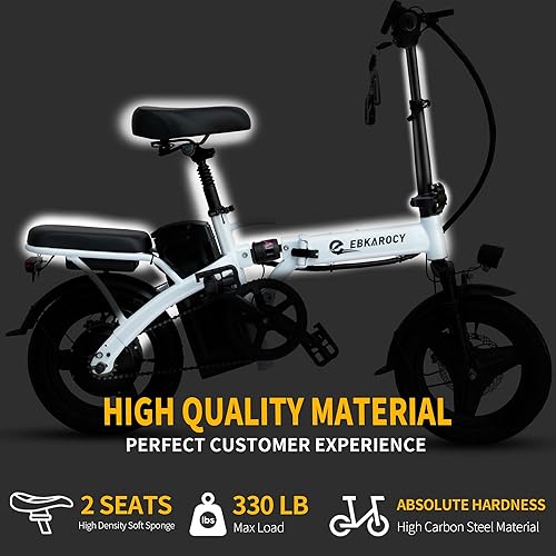 Miniatura 5 de EBKAROCY Bicicletas eléctricas para adultos, motor de 400 W, velocidad máxima de 22 MPH, neumático de 14 pulgadas, batería extraíble de 48 V 15 AH