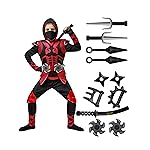Spooktacular Creations Red Ninja Costume Set, Ninja Jumpsuit with Foam Accessories for Kids, Toddler Halloween Outfit for Ideas Cosplay Party (Medium, 8-10 yrs)