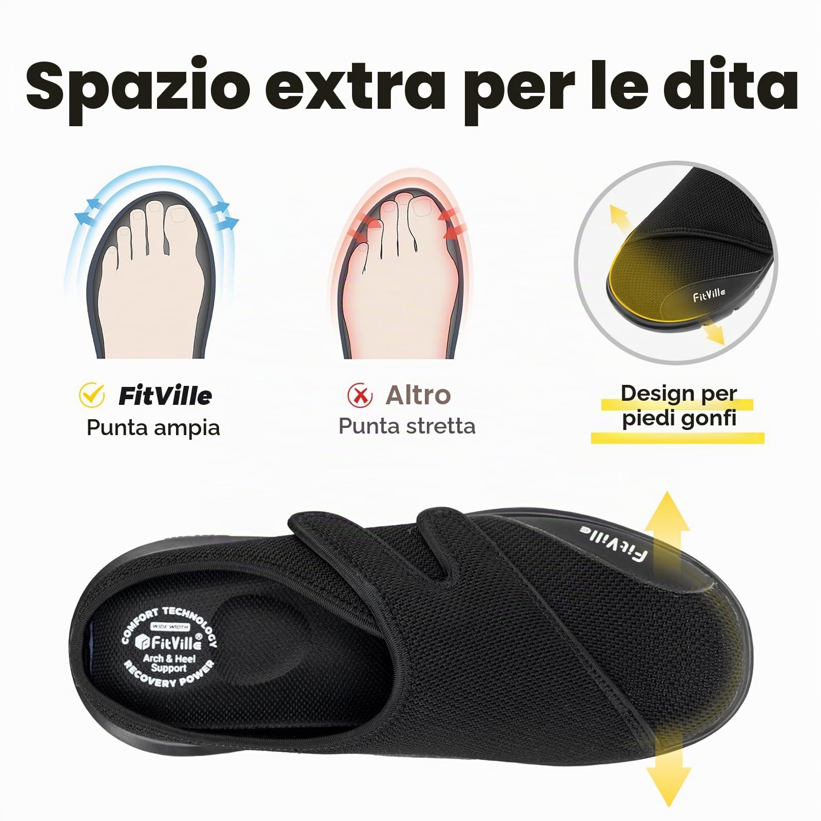 FitVille Pantofole Diabetiche Per Uomo Scarpe Extra Larghe Per Piedi Gonfi Ciabatte Regolabili Per La Neuropatia Dolorosa Dei Piedi Degli Anziani